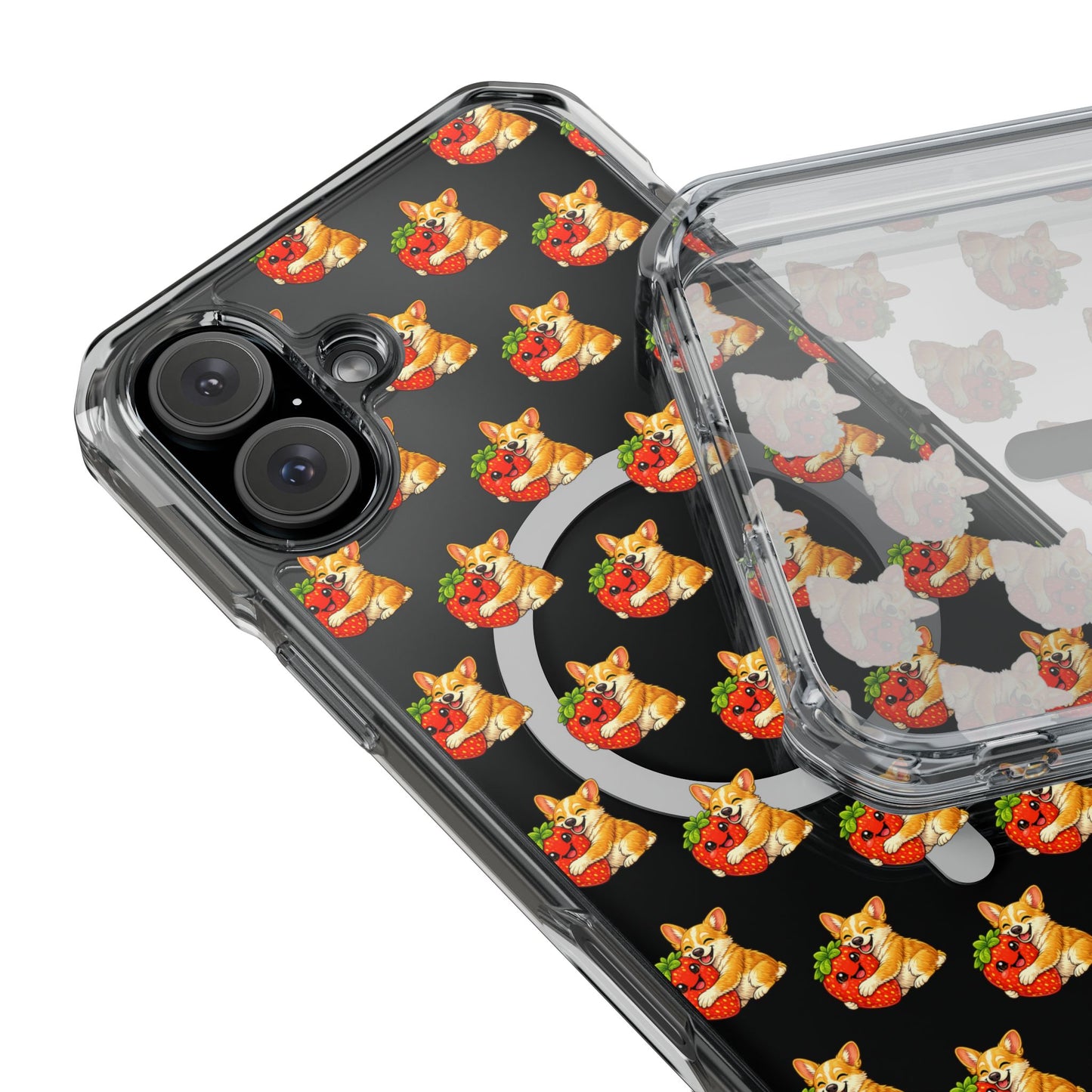 Clear Magnetic Phone Case — Patterned Dog Strawberry