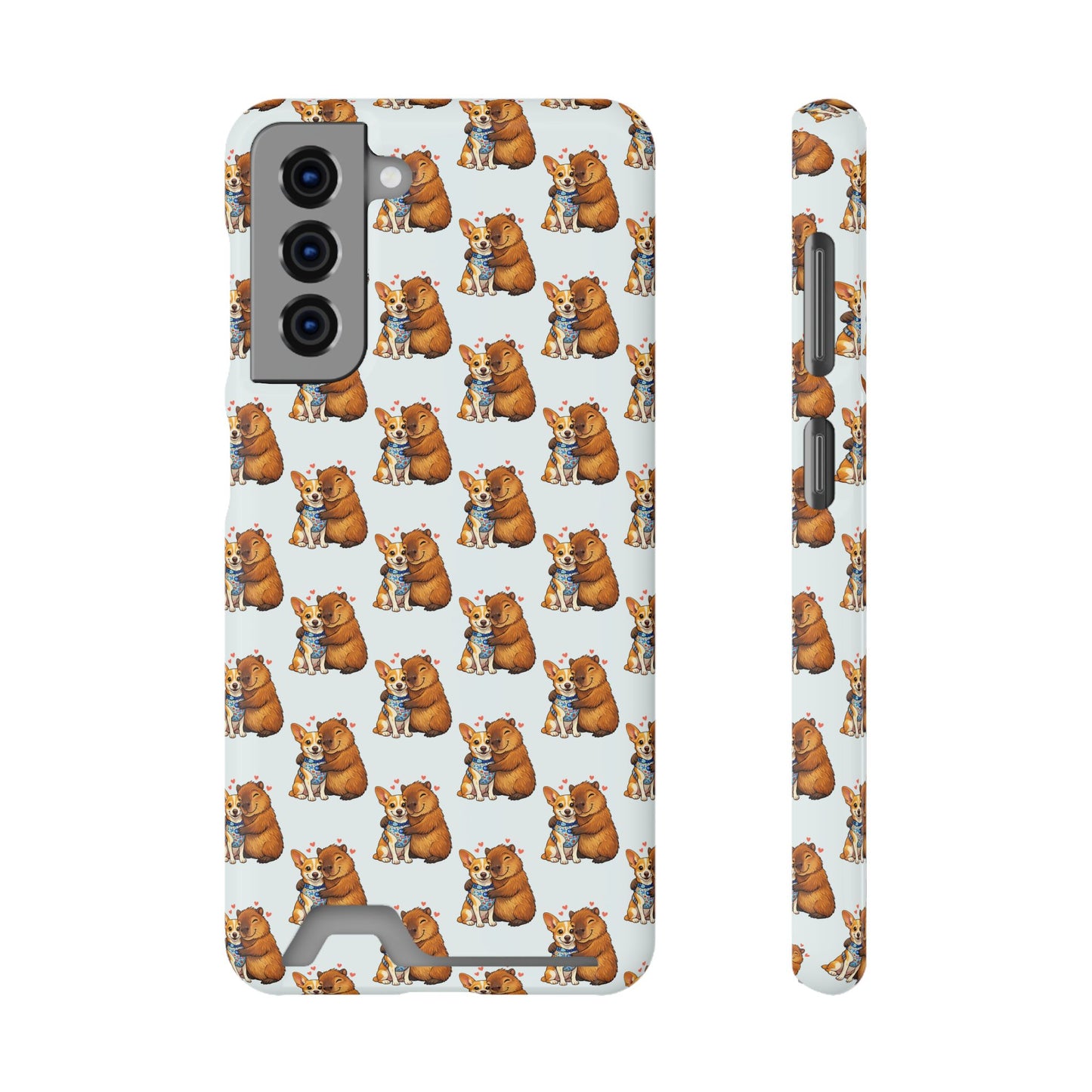 Card Holder Phone Case — Cute Patterned Dog Hug Capibara