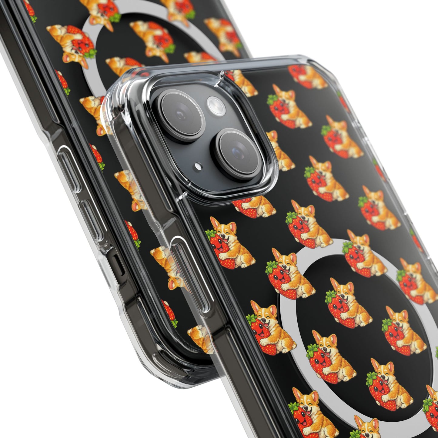 Clear Magnetic Phone Case — Patterned Dog Strawberry