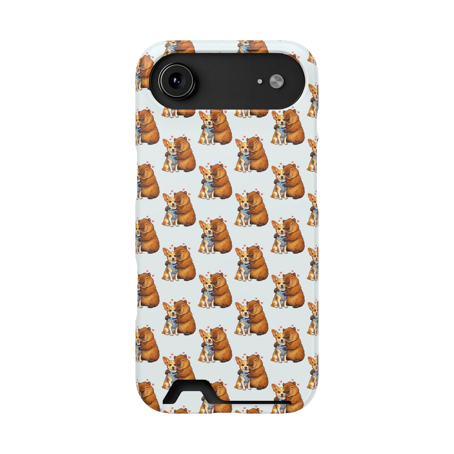 Card Holder Phone Case — Cute Patterned Dog Hug Capibara