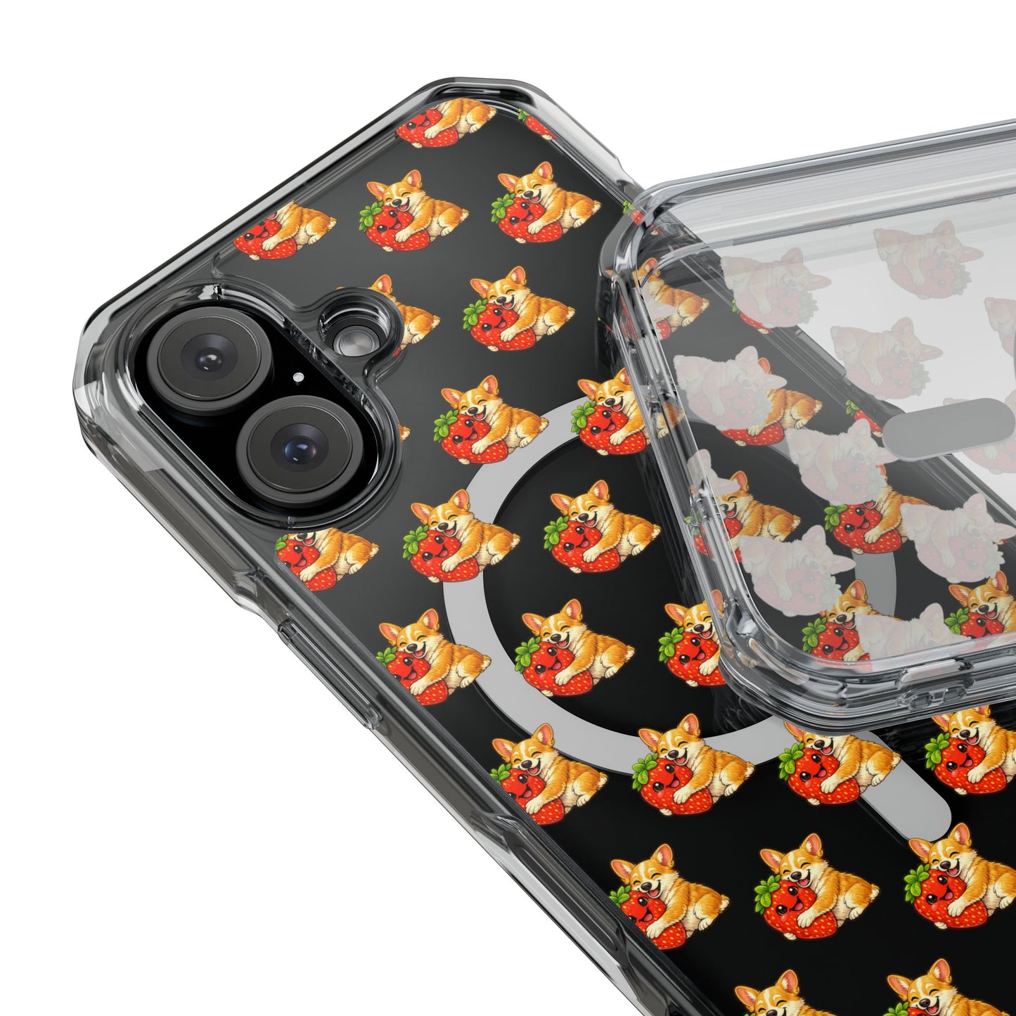 Clear Magnetic Phone Case — Patterned Dog Strawberry