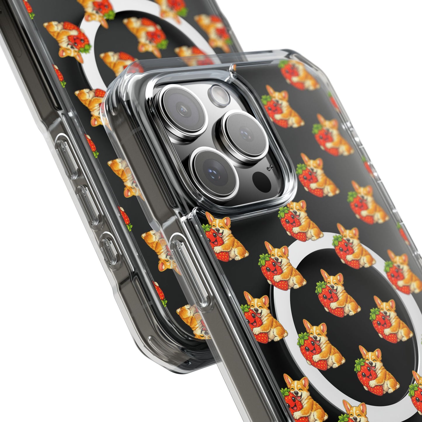 Clear Magnetic Phone Case — Patterned Dog Strawberry