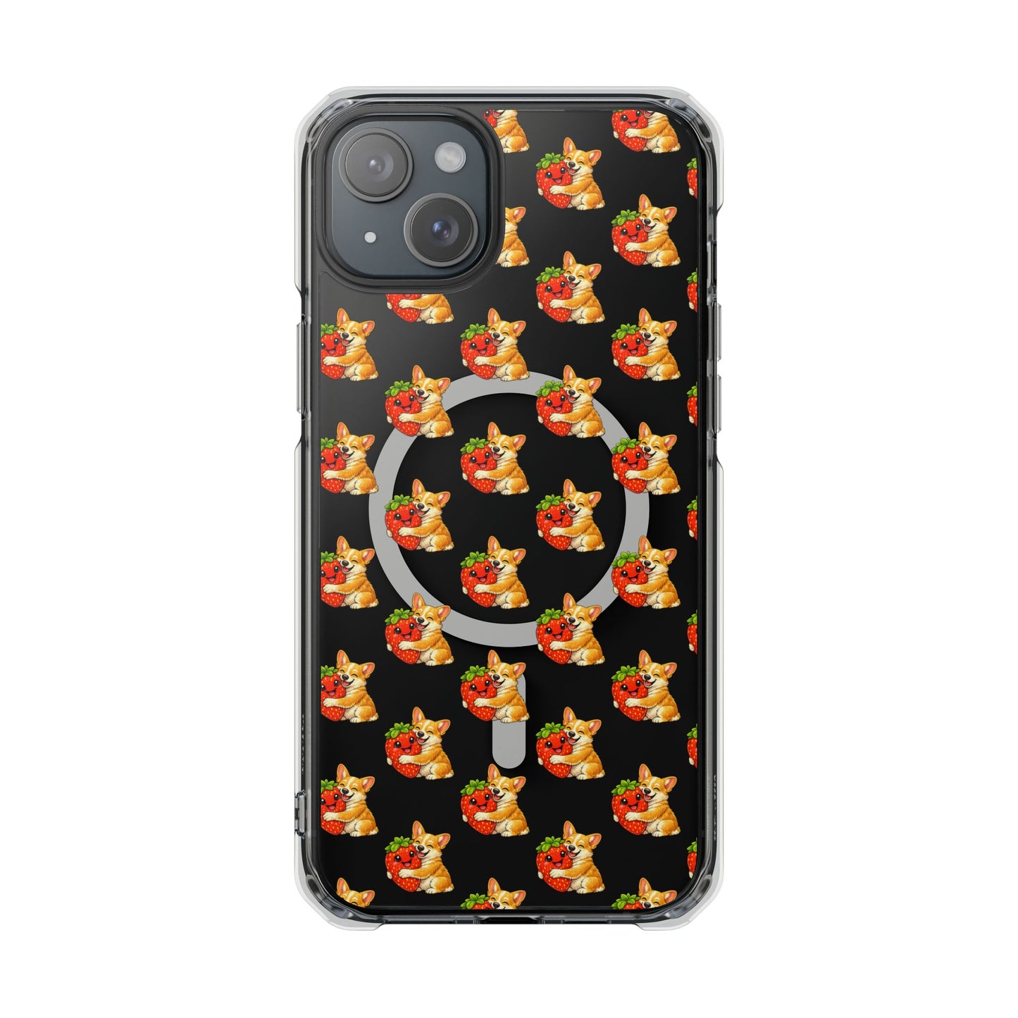 Clear Magnetic Phone Case — Patterned Dog Strawberry