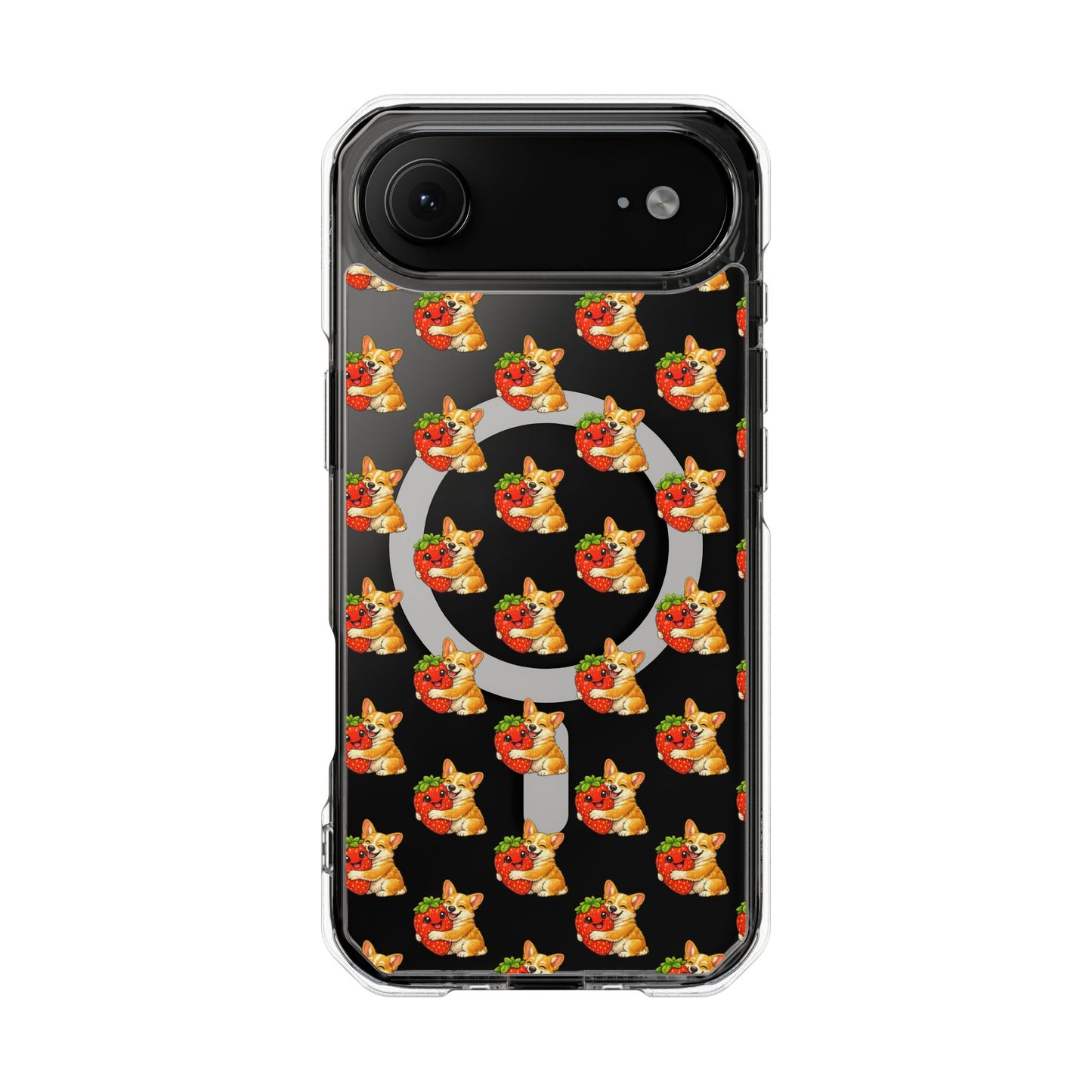 Clear Magnetic Phone Case — Patterned Dog Strawberry