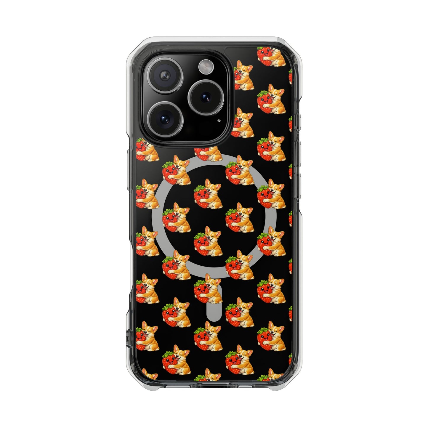 Clear Magnetic Phone Case — Patterned Dog Strawberry