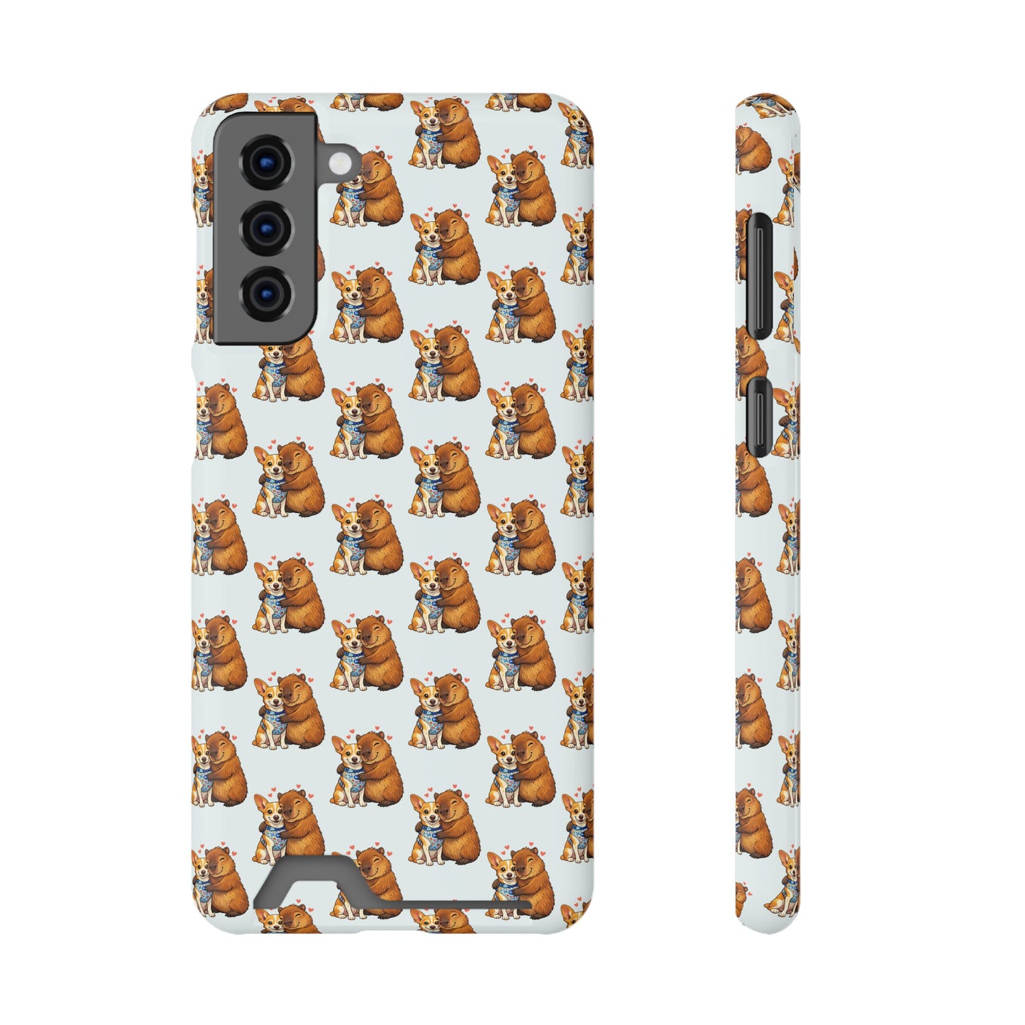 Card Holder Phone Case — Cute Patterned Dog Hug Capibara