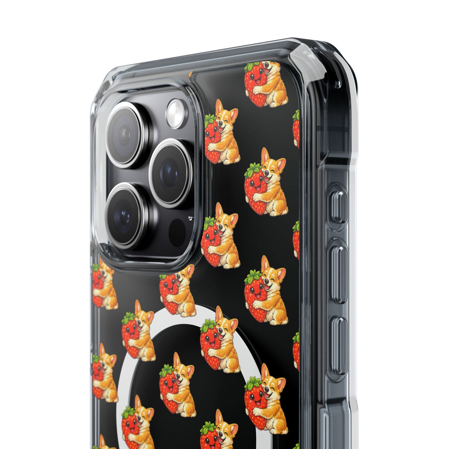 Clear Magnetic Phone Case — Patterned Dog Strawberry