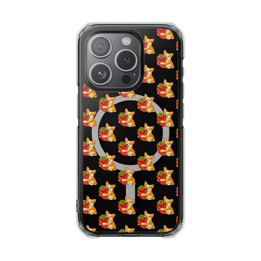 Clear Magnetic Phone Case — Patterned Dog Strawberry