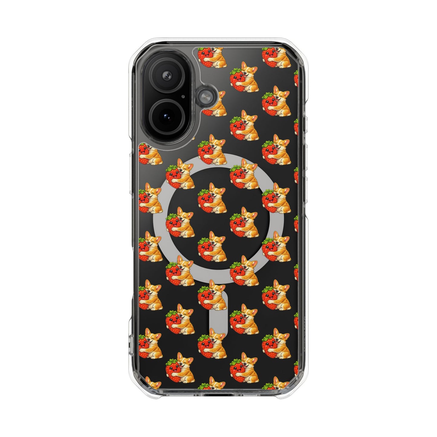 Clear Magnetic Phone Case — Patterned Dog Strawberry