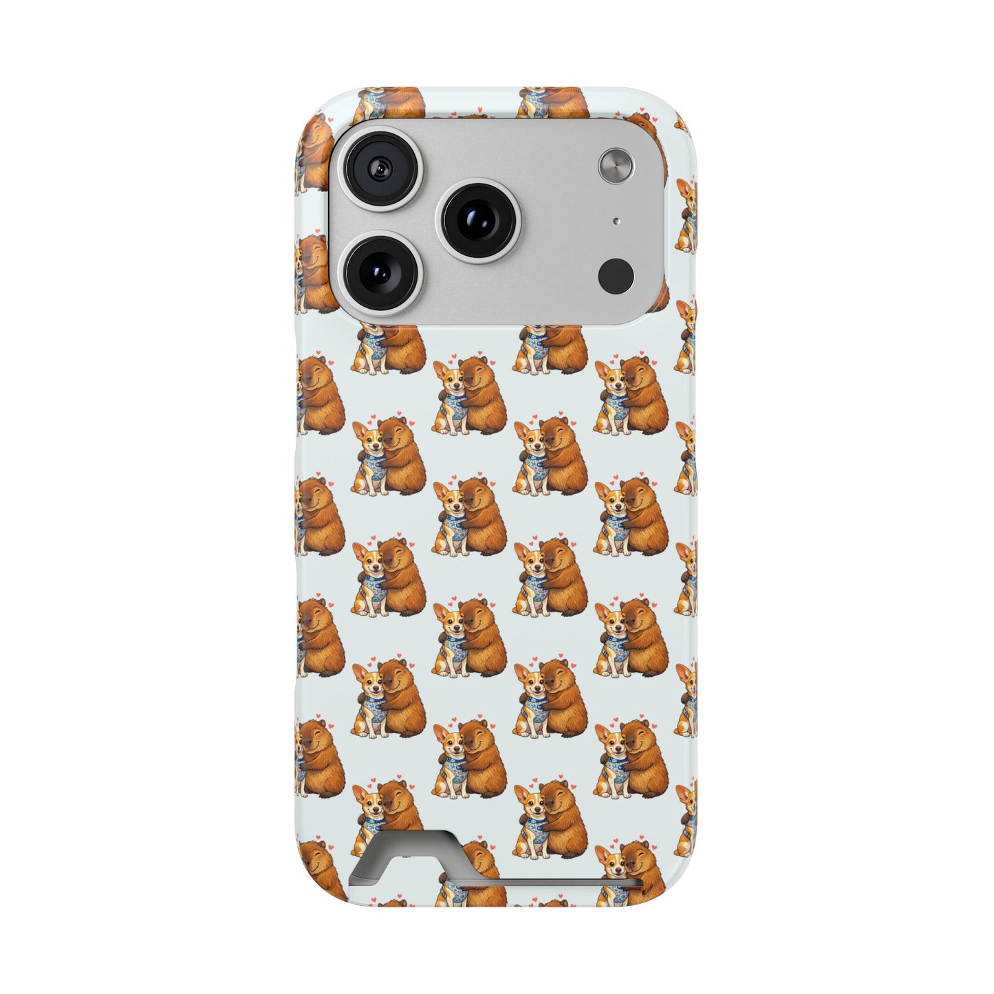 Card Holder Phone Case — Cute Patterned Dog Hug Capibara