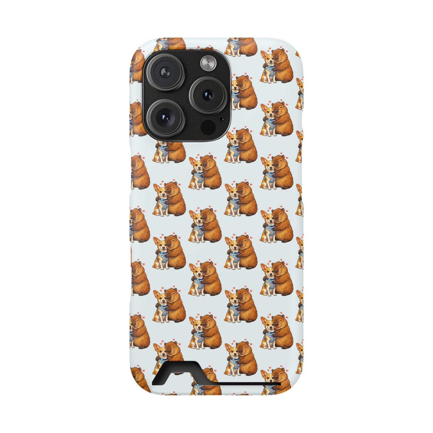 Card Holder Phone Case — Cute Patterned Dog Hug Capibara