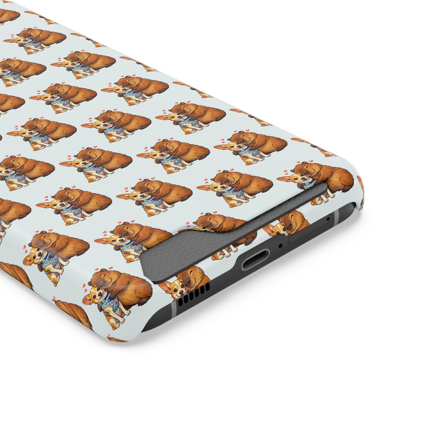 Card Holder Phone Case — Cute Patterned Dog Hug Capibara
