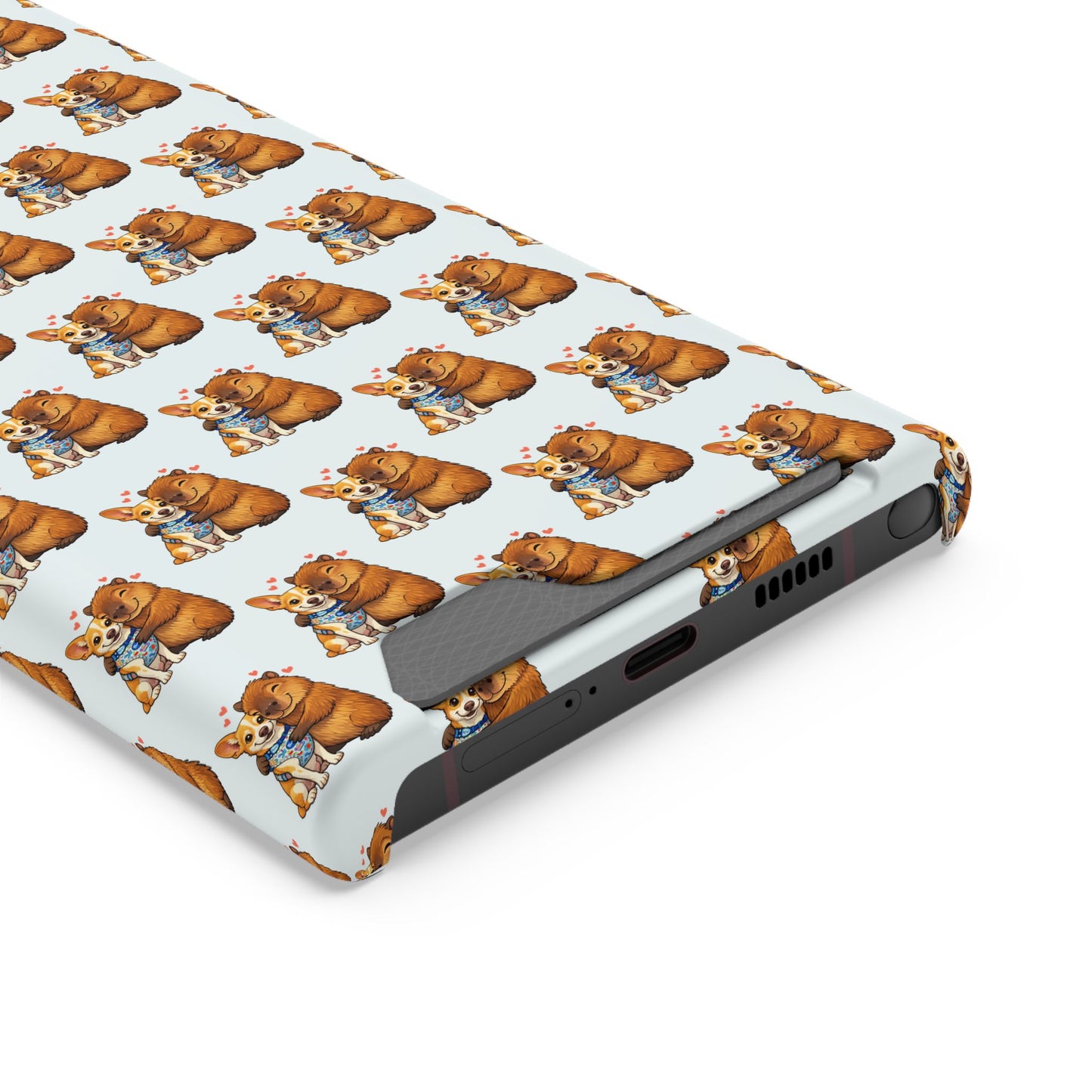 Card Holder Phone Case — Cute Patterned Dog Hug Capibara