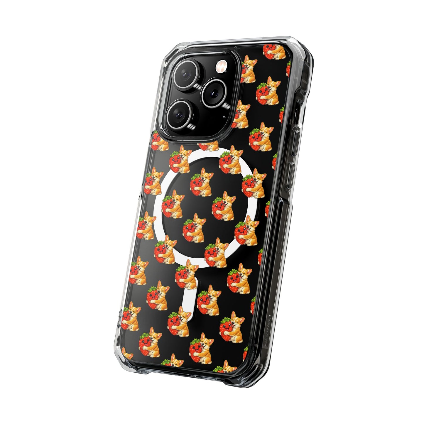 Clear Magnetic Phone Case — Patterned Dog Strawberry