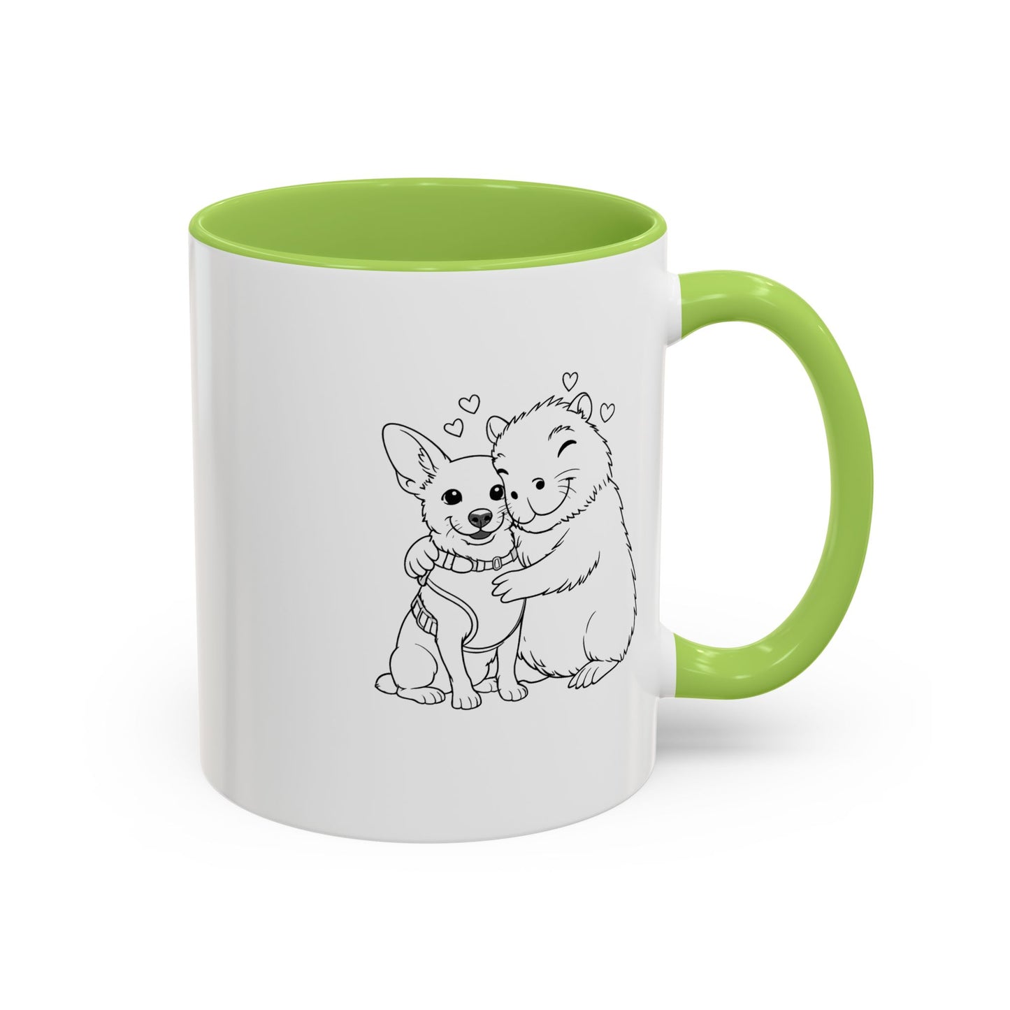 Dog, Capibara, Beaver Hug Accent Coffee Mug – Cute Pet Lover Gift (11/15 oz)