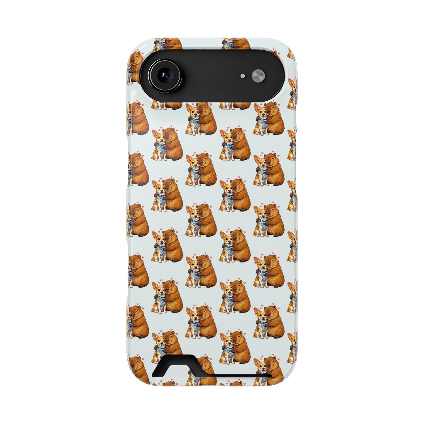 Card Holder Phone Case — Cute Patterned Dog Hug Capibara