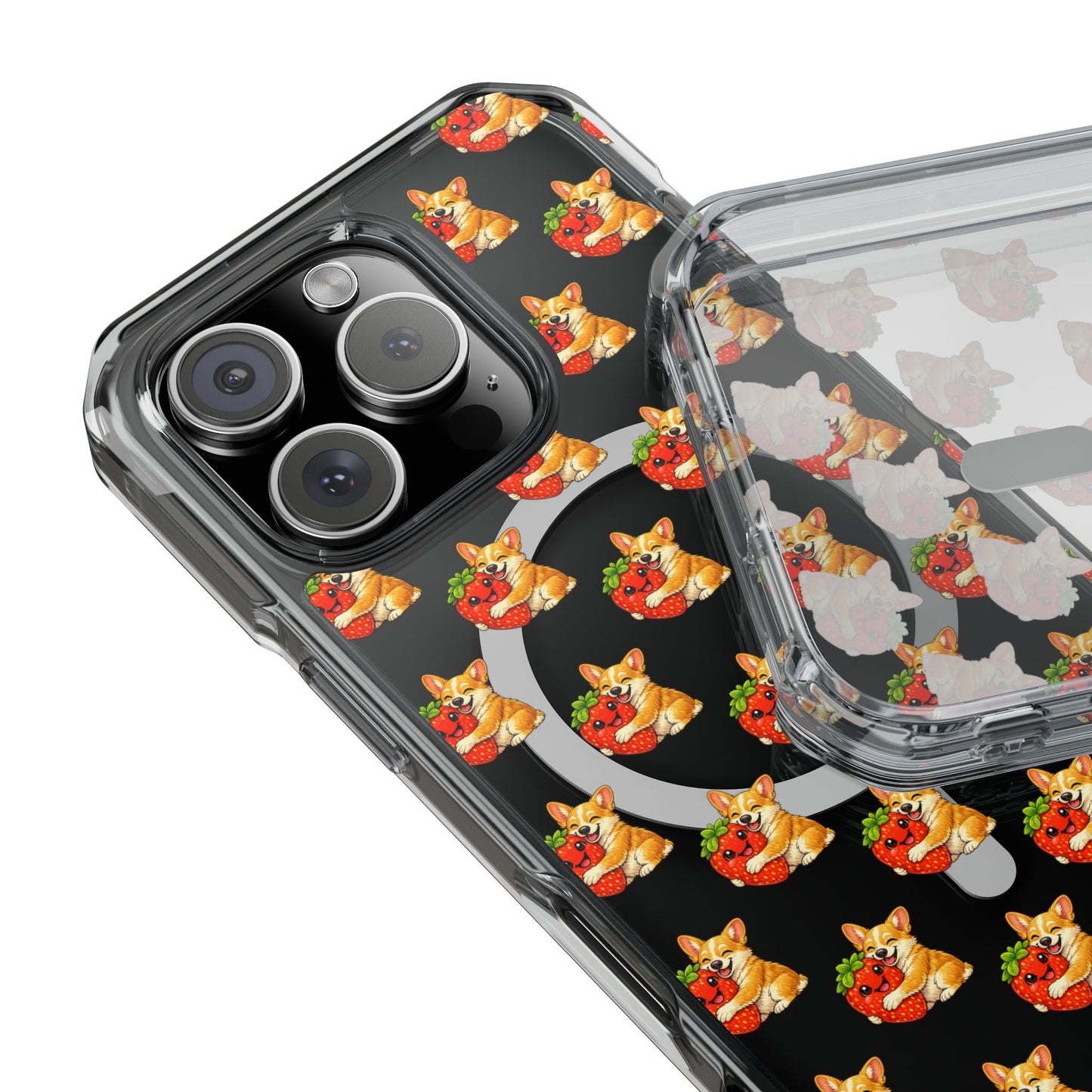 Clear Magnetic Phone Case — Patterned Dog Strawberry