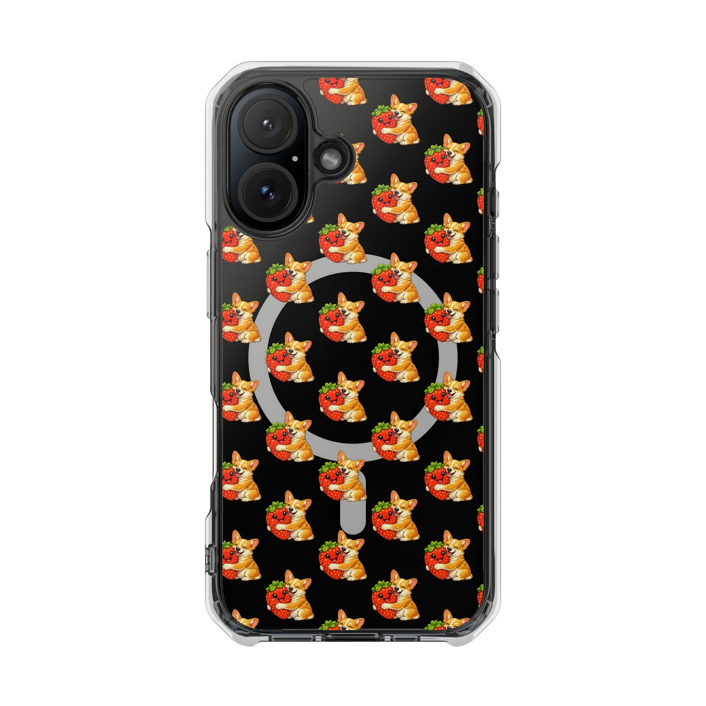 Clear Magnetic Phone Case — Patterned Dog Strawberry