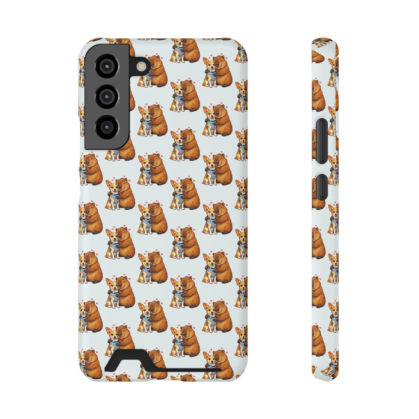 Card Holder Phone Case — Cute Patterned Dog Hug Capibara