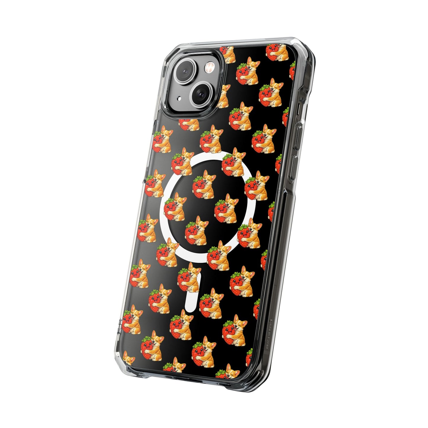 Clear Magnetic Phone Case — Patterned Dog Strawberry