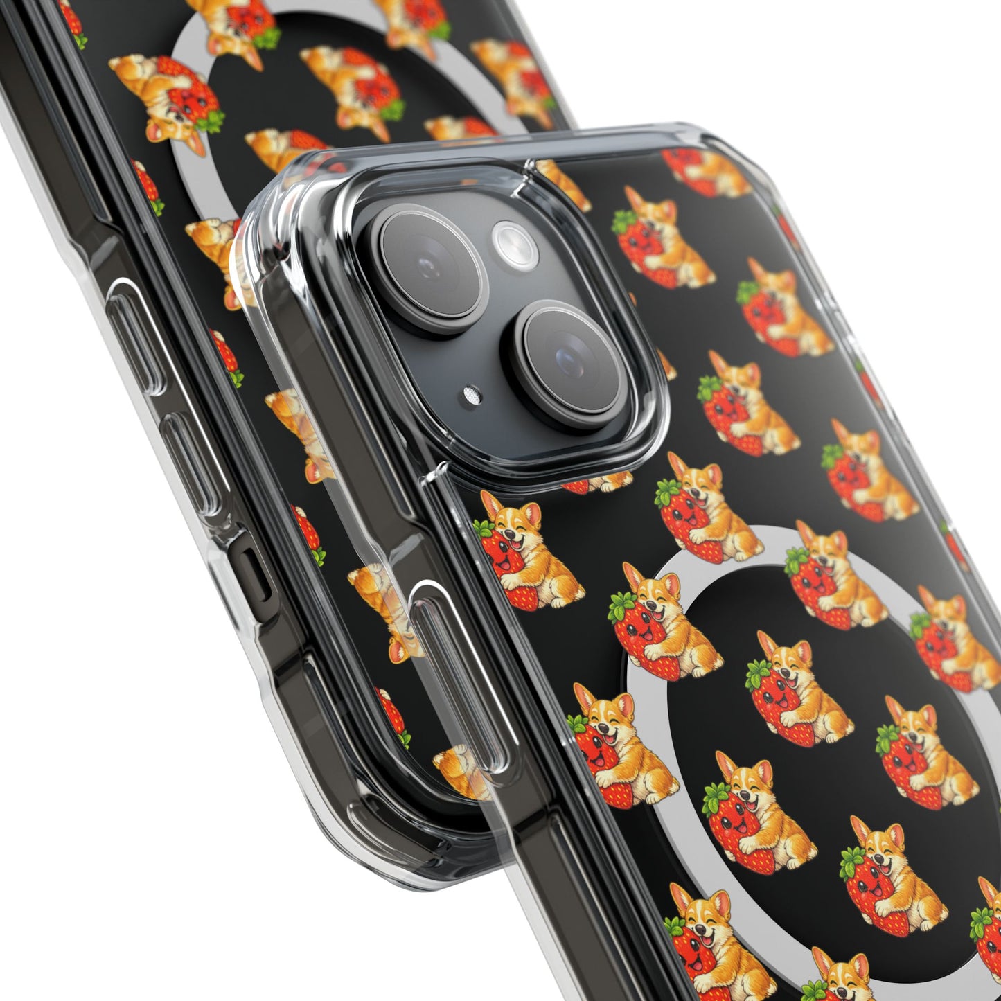 Clear Magnetic Phone Case — Patterned Dog Strawberry