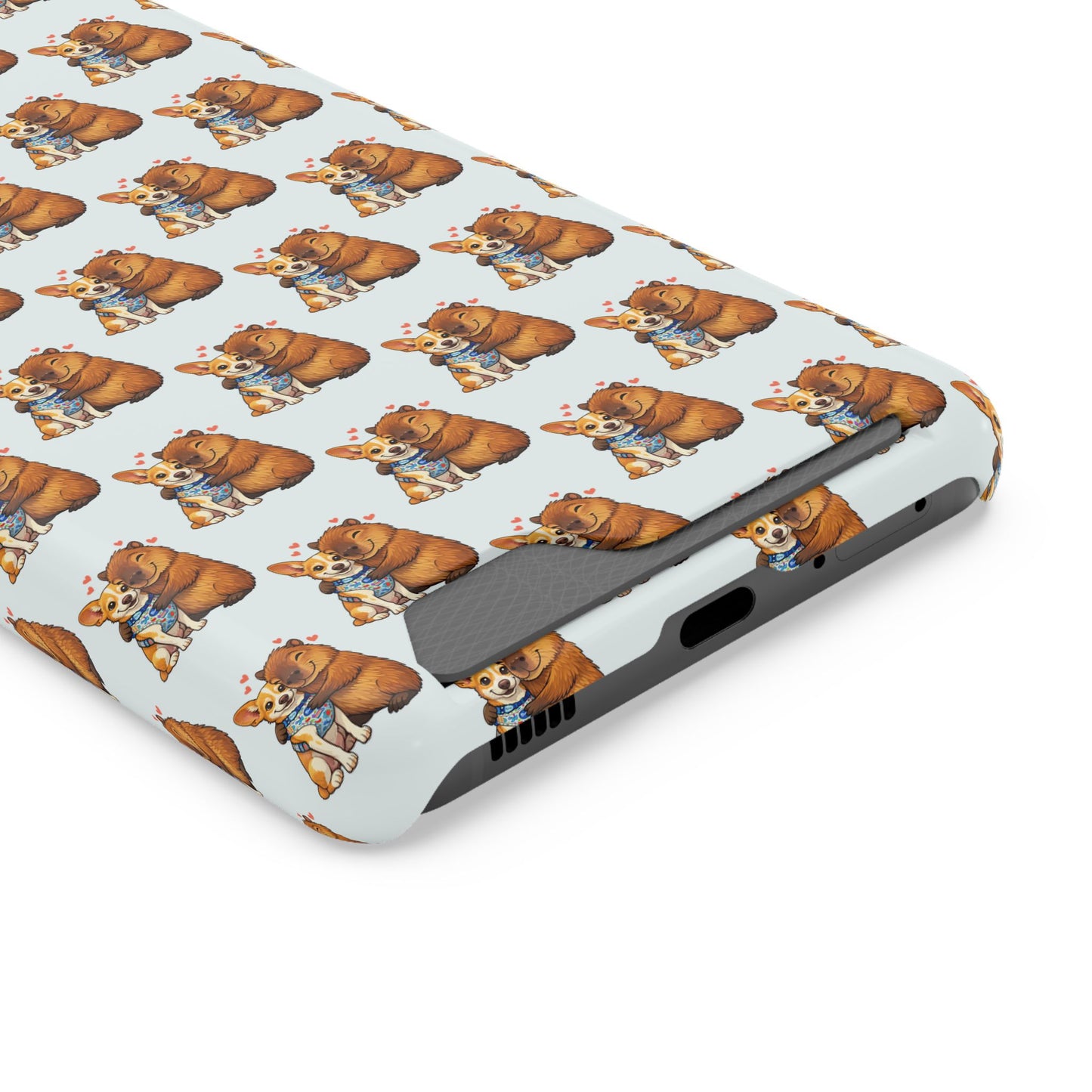 Card Holder Phone Case — Cute Patterned Dog Hug Capibara