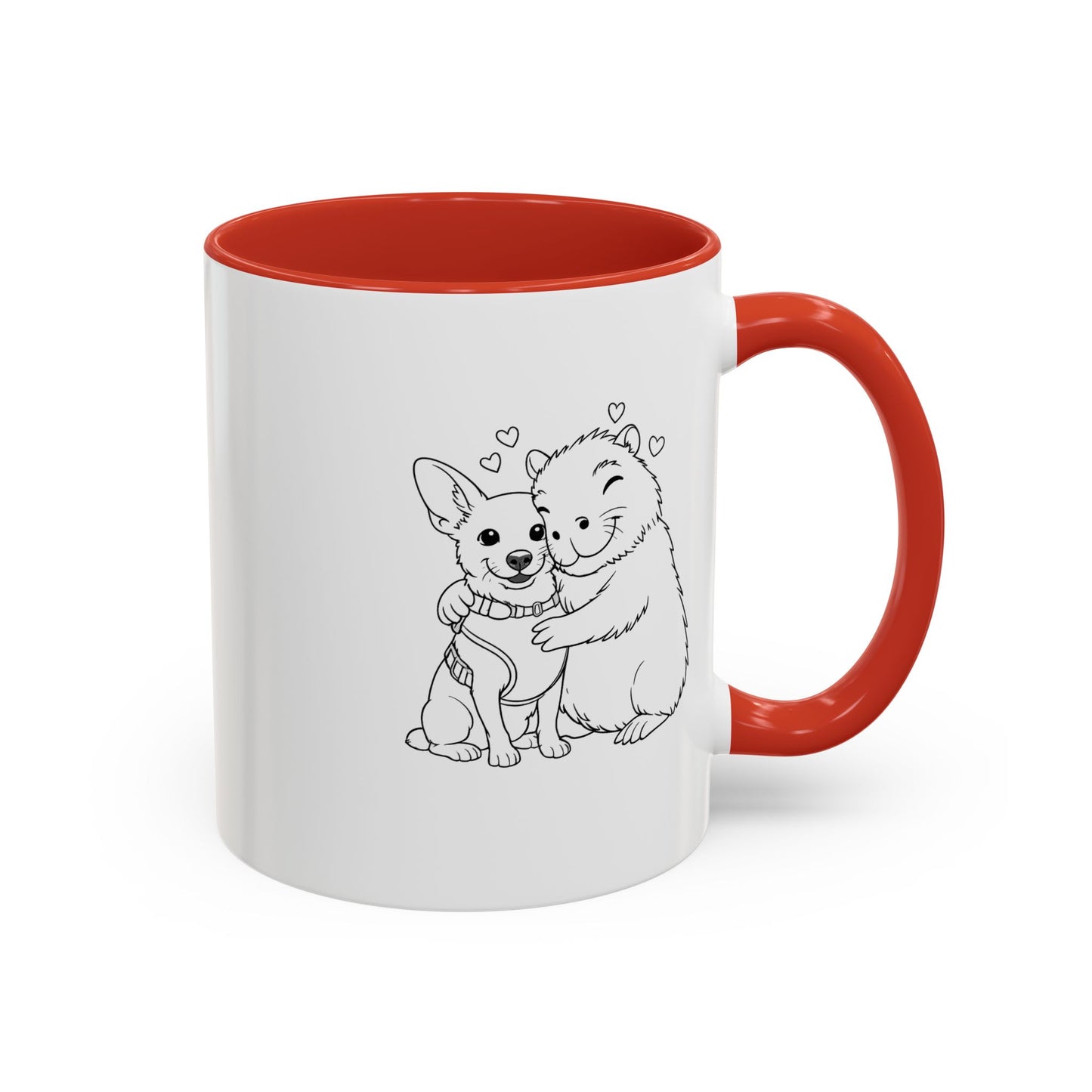 Dog, Capibara, Beaver Hug Accent Coffee Mug – Cute Pet Lover Gift (11/15 oz)