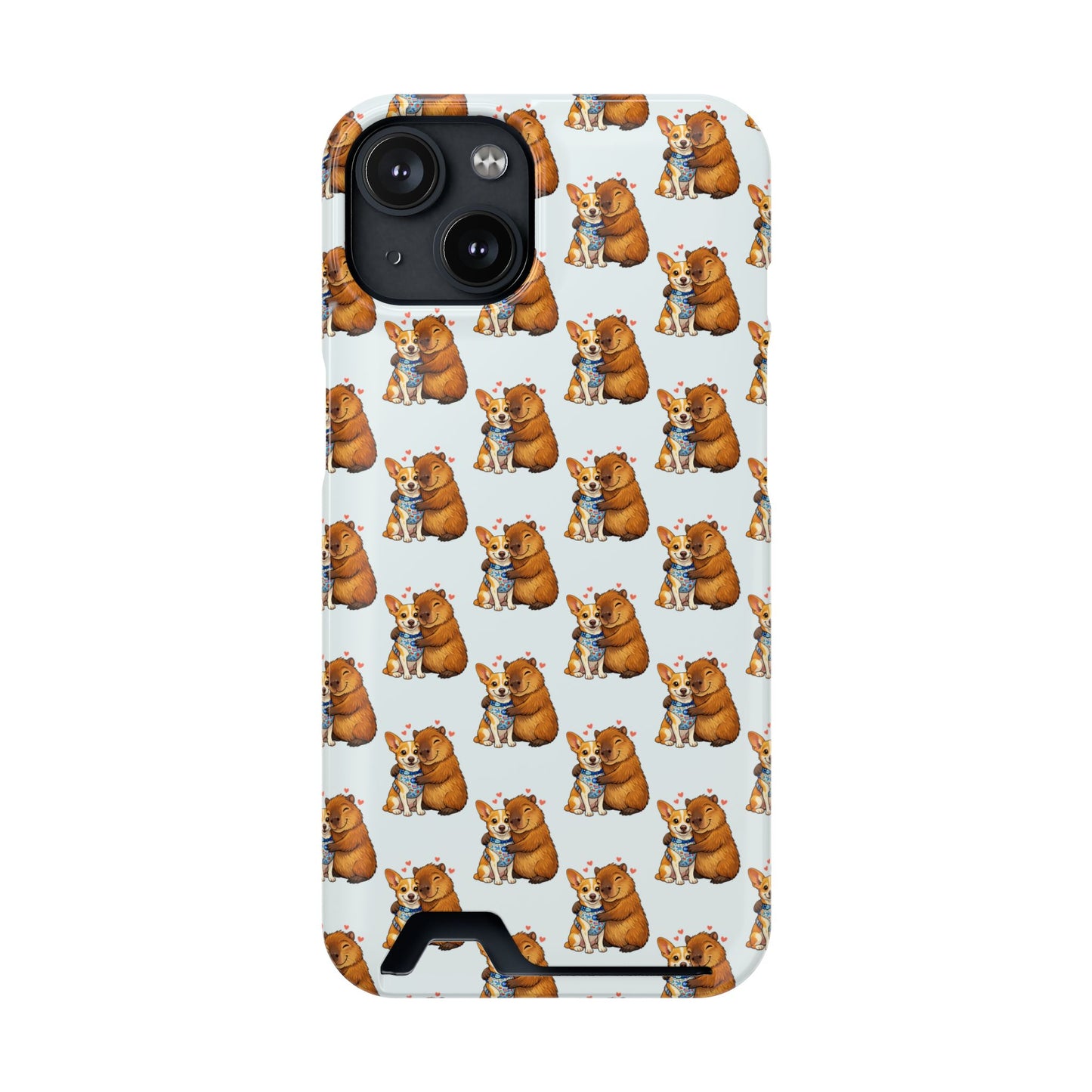 Card Holder Phone Case — Cute Patterned Dog Hug Capibara