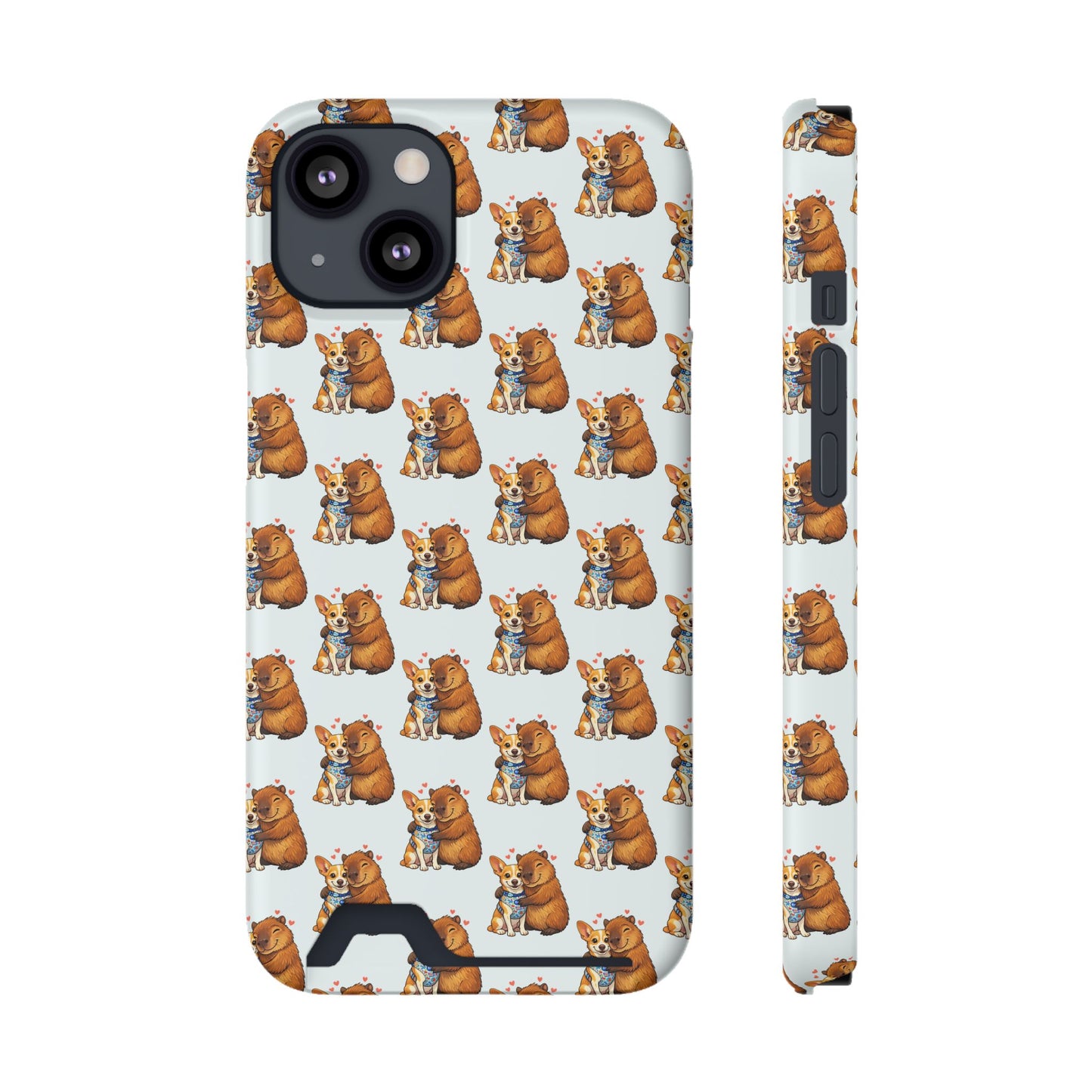 Card Holder Phone Case — Cute Patterned Dog Hug Capibara