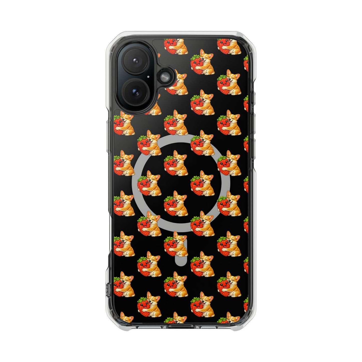 Clear Magnetic Phone Case — Patterned Dog Strawberry