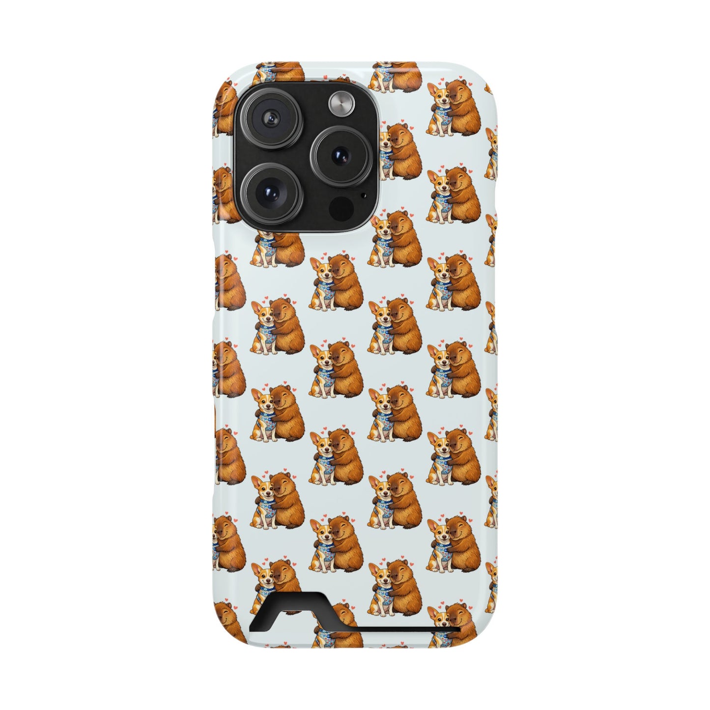 Card Holder Phone Case — Cute Patterned Dog Hug Capibara