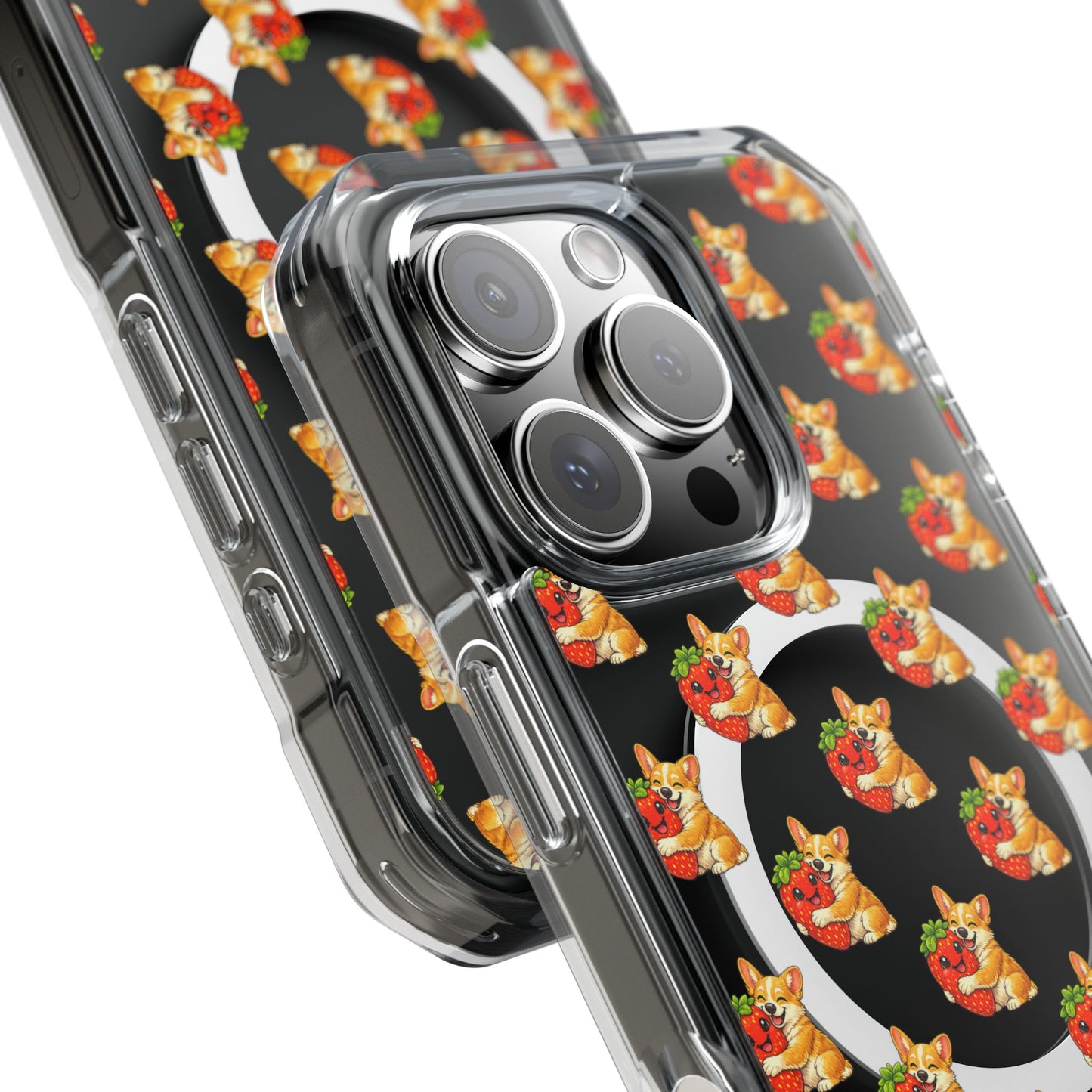 Clear Magnetic Phone Case — Patterned Dog Strawberry
