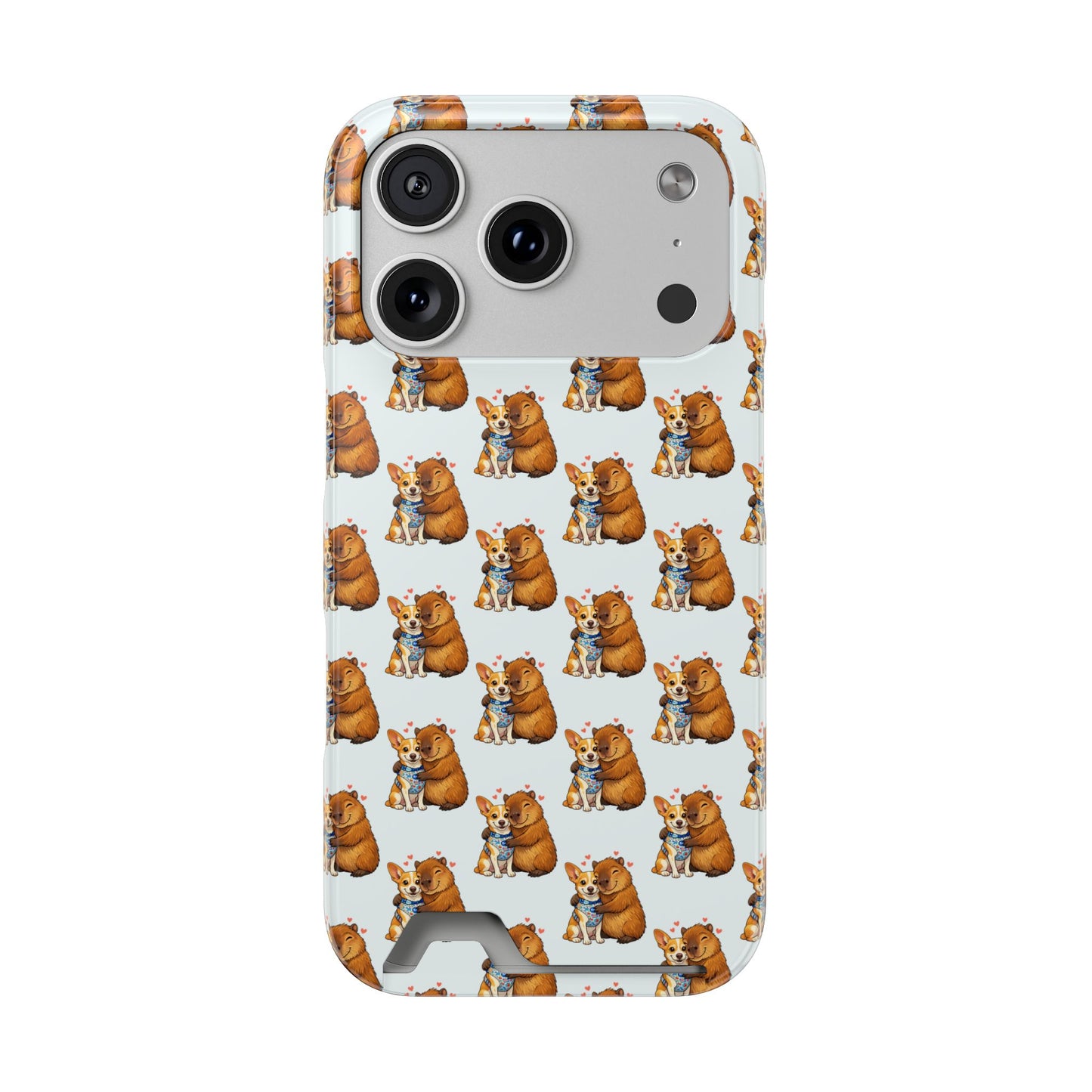 Card Holder Phone Case — Cute Patterned Dog Hug Capibara