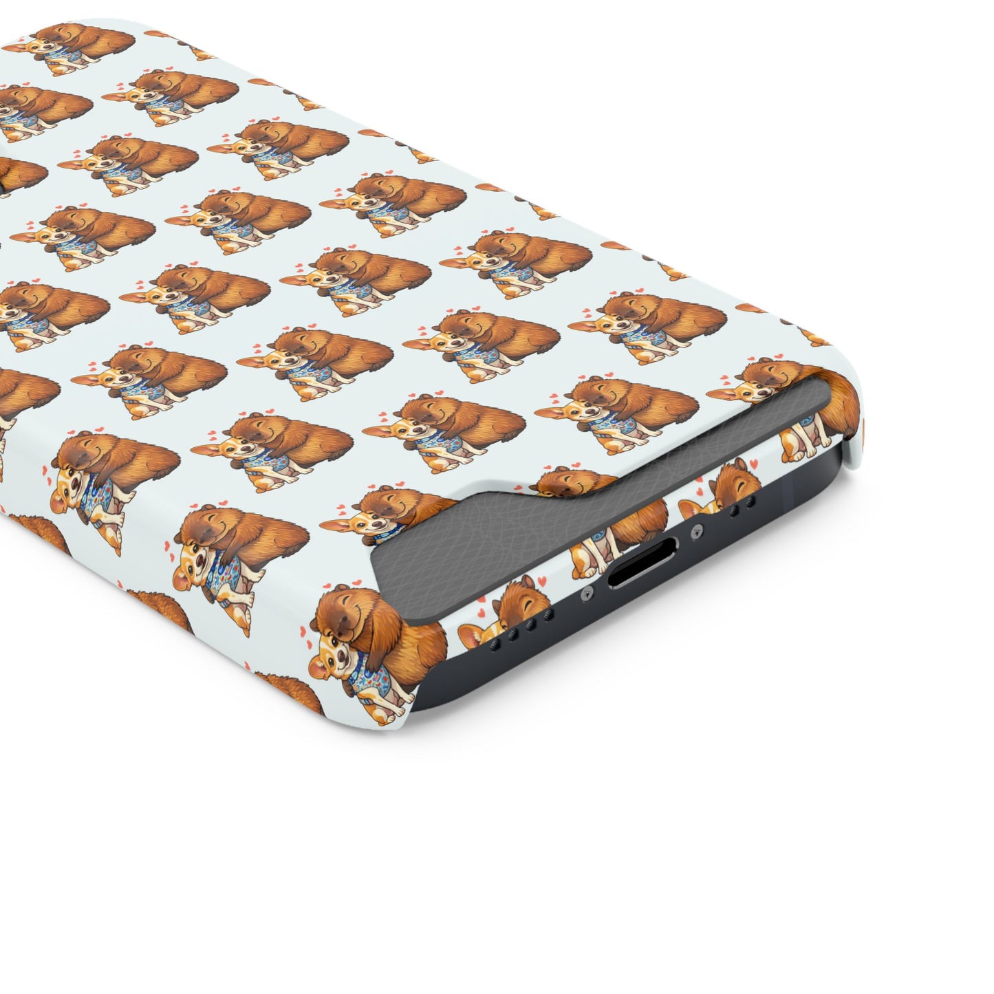 Card Holder Phone Case — Cute Patterned Dog Hug Capibara