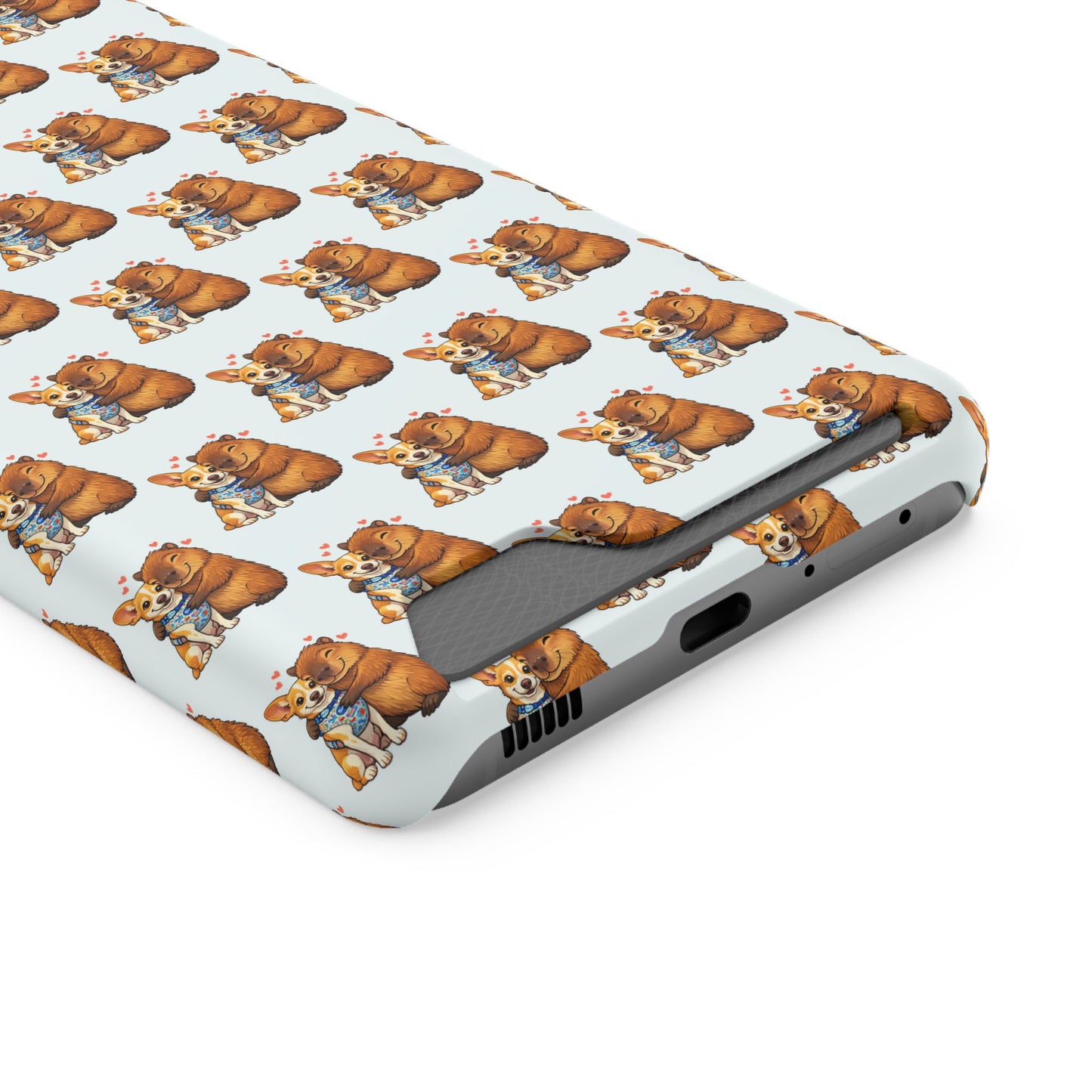 Card Holder Phone Case — Cute Patterned Dog Hug Capibara