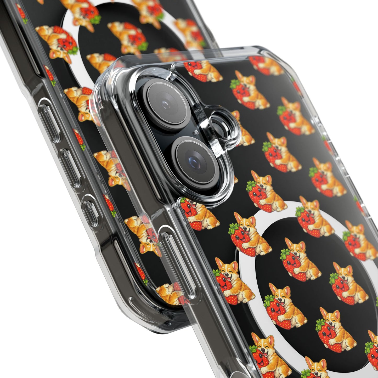 Clear Magnetic Phone Case — Patterned Dog Strawberry
