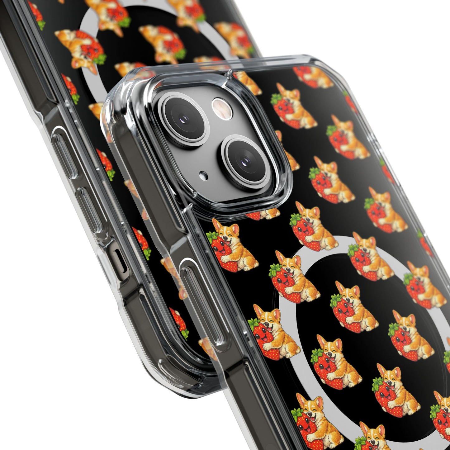 Clear Magnetic Phone Case — Patterned Dog Strawberry