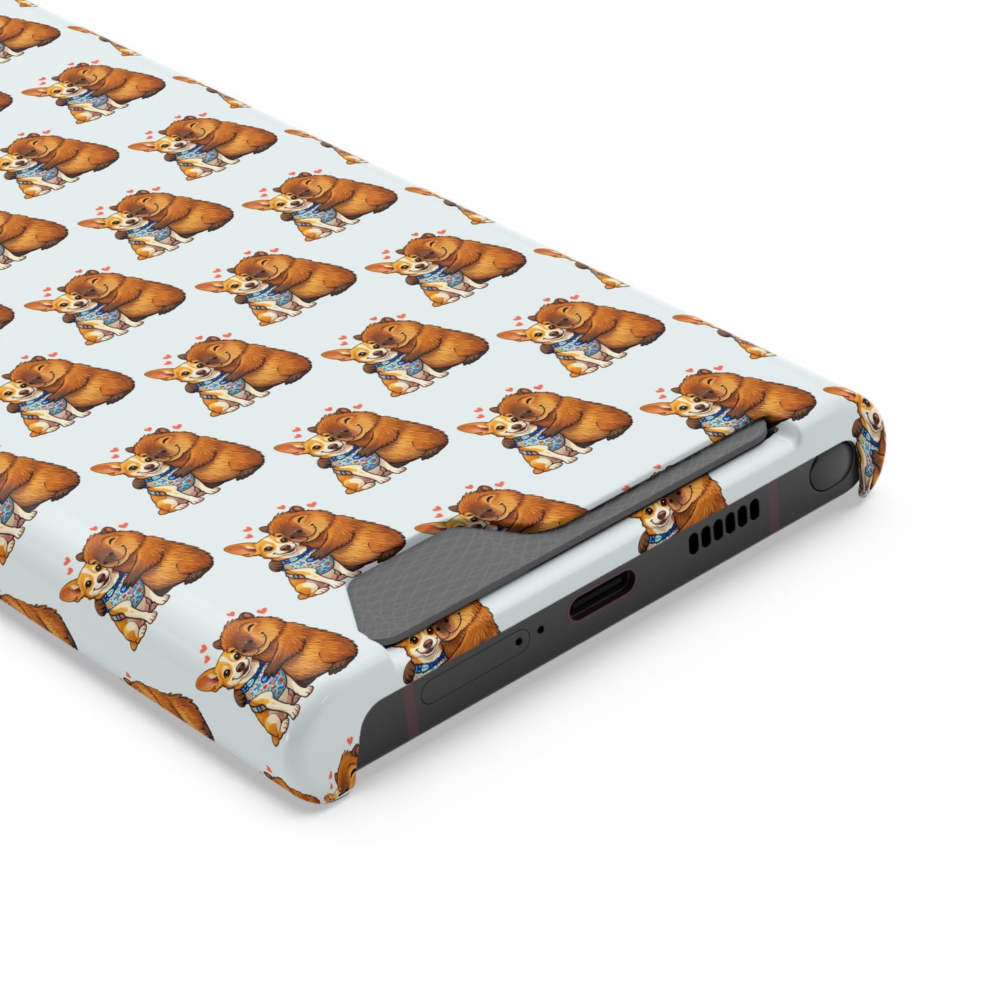 Card Holder Phone Case — Cute Patterned Dog Hug Capibara