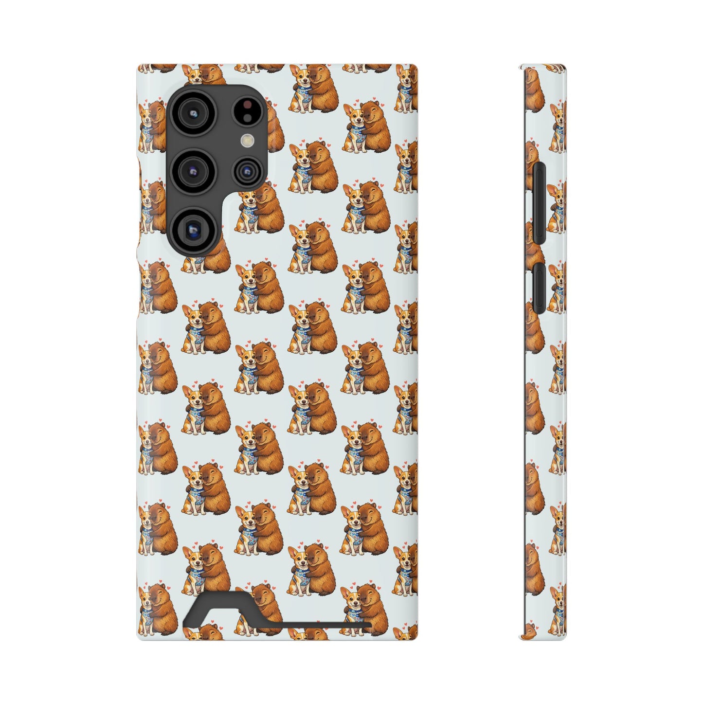 Card Holder Phone Case — Cute Patterned Dog Hug Capibara