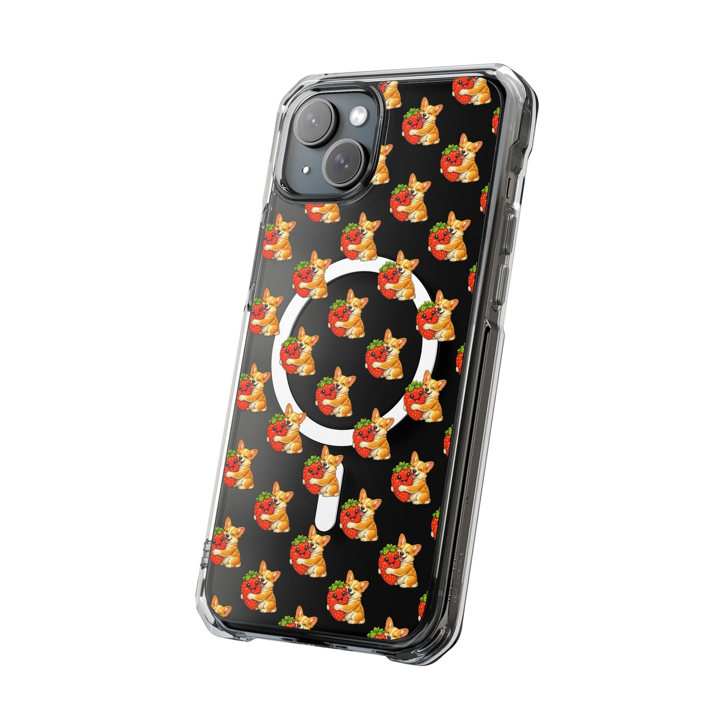 Clear Magnetic Phone Case — Patterned Dog Strawberry
