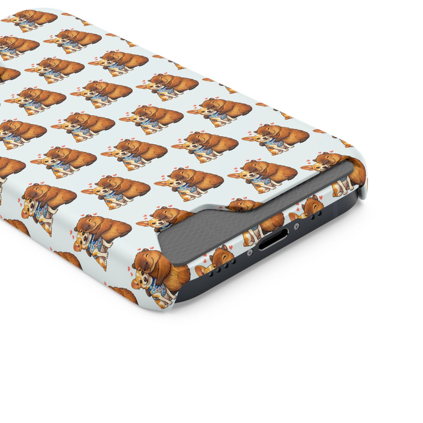 Card Holder Phone Case — Cute Patterned Dog Hug Capibara