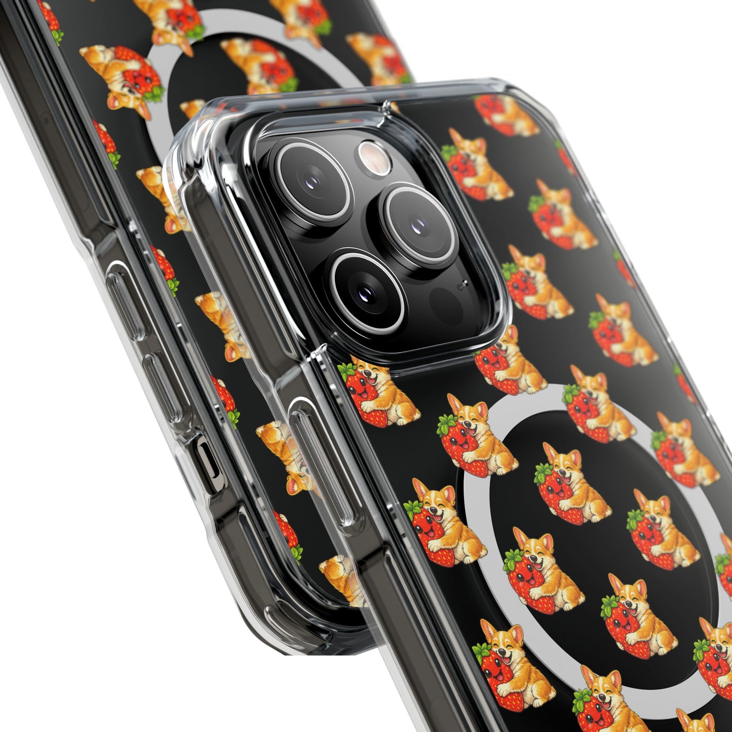 Clear Magnetic Phone Case — Patterned Dog Strawberry