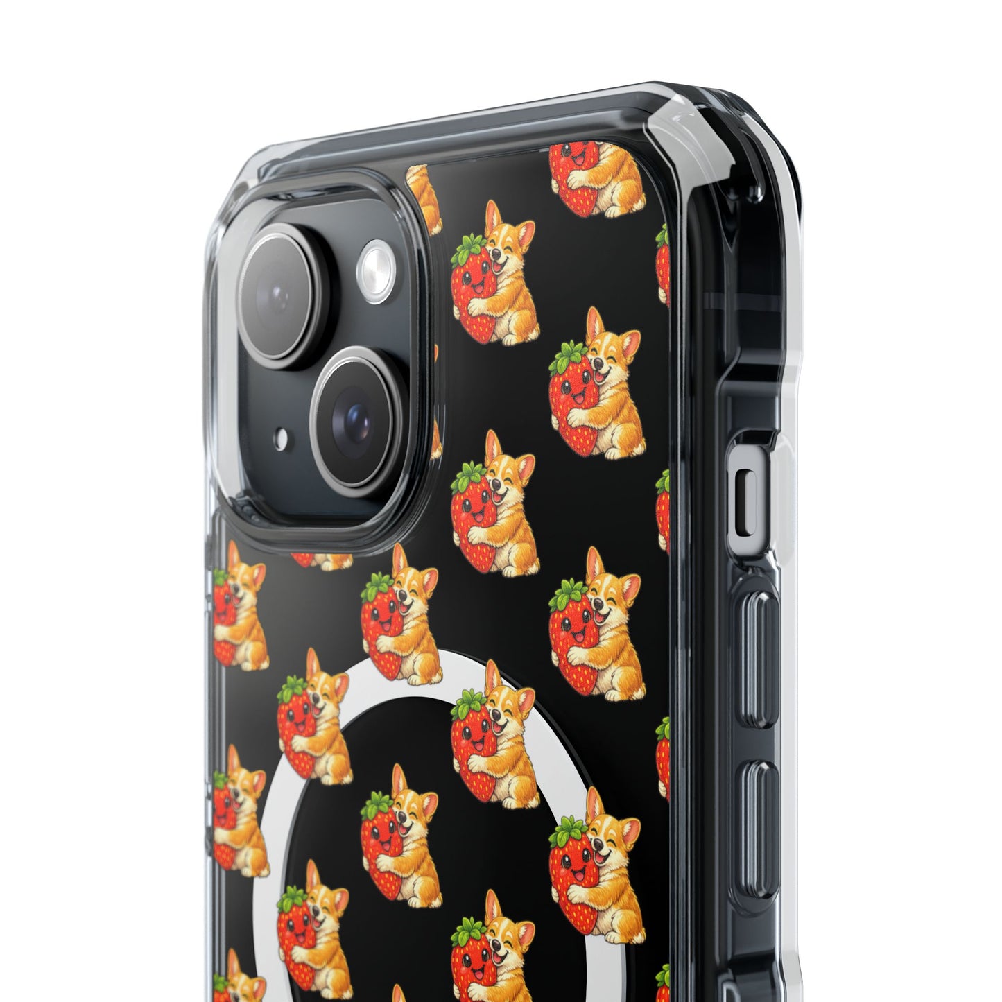 Clear Magnetic Phone Case — Patterned Dog Strawberry