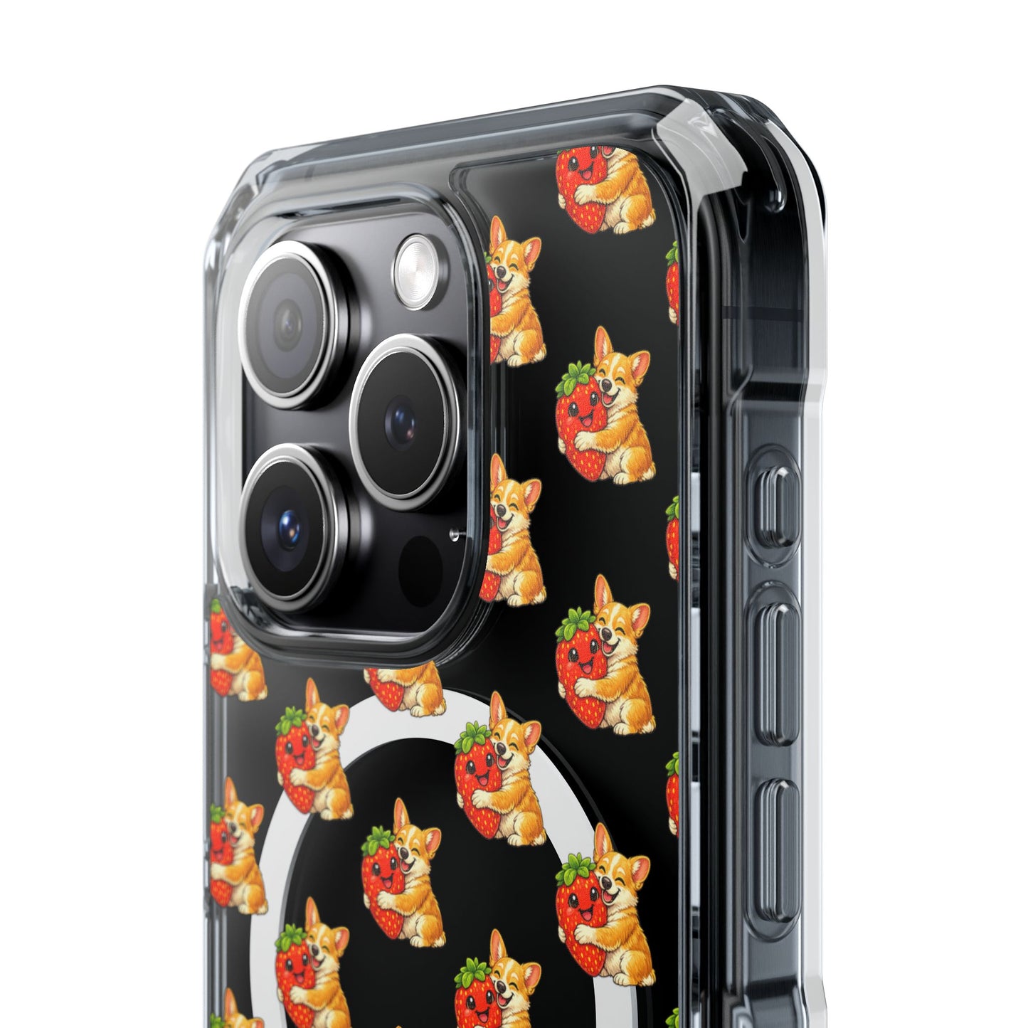 Clear Magnetic Phone Case — Patterned Dog Strawberry