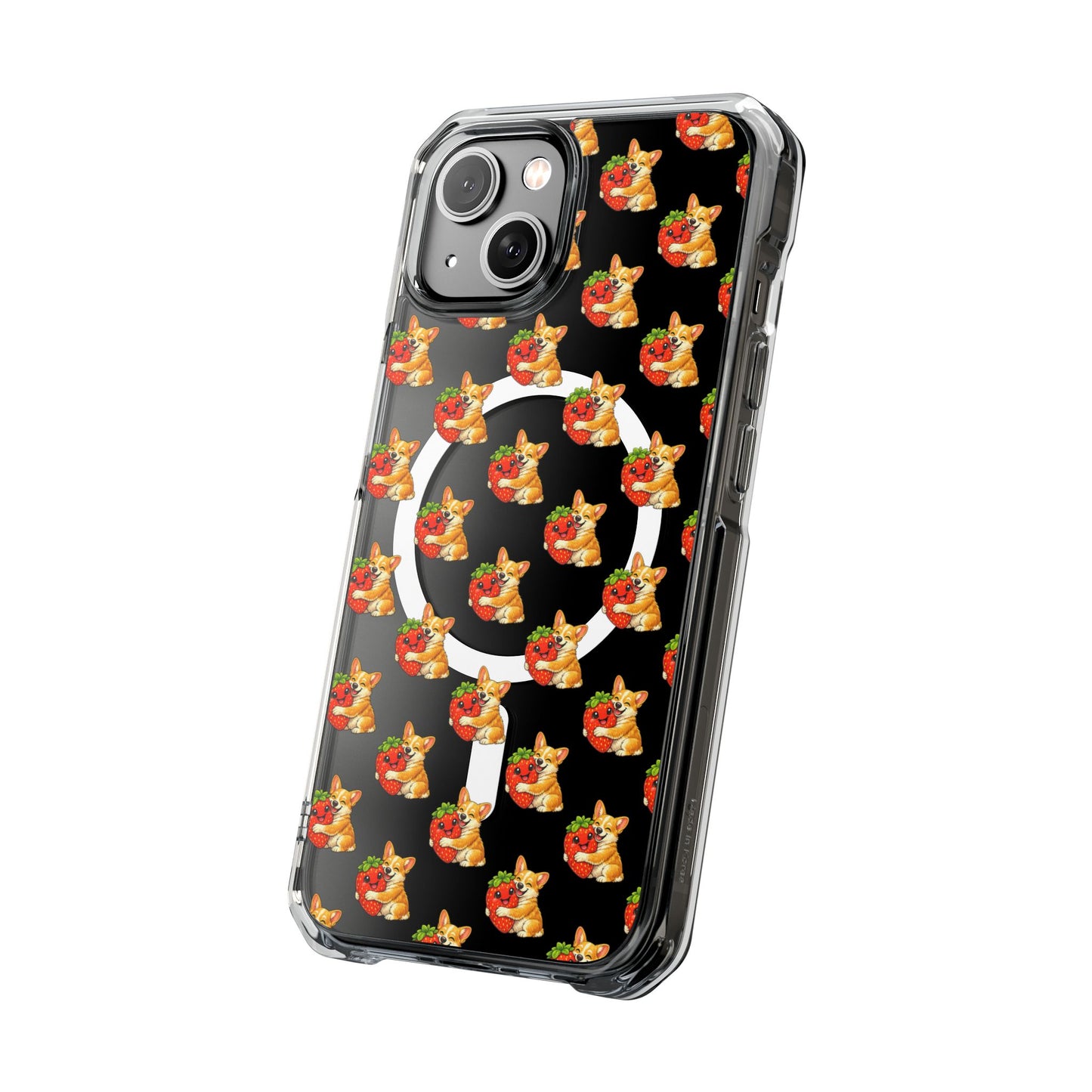 Clear Magnetic Phone Case — Patterned Dog Strawberry