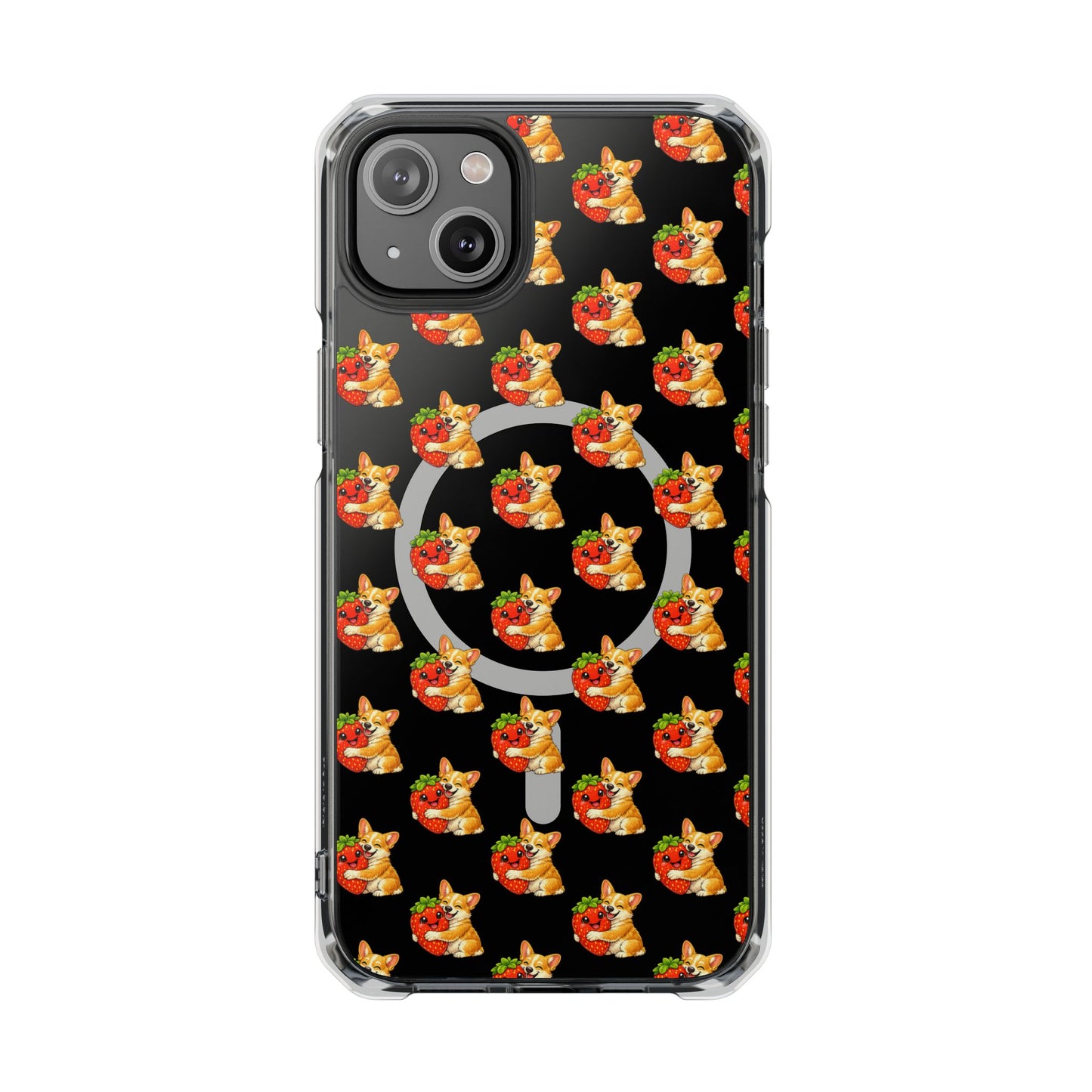Clear Magnetic Phone Case — Patterned Dog Strawberry