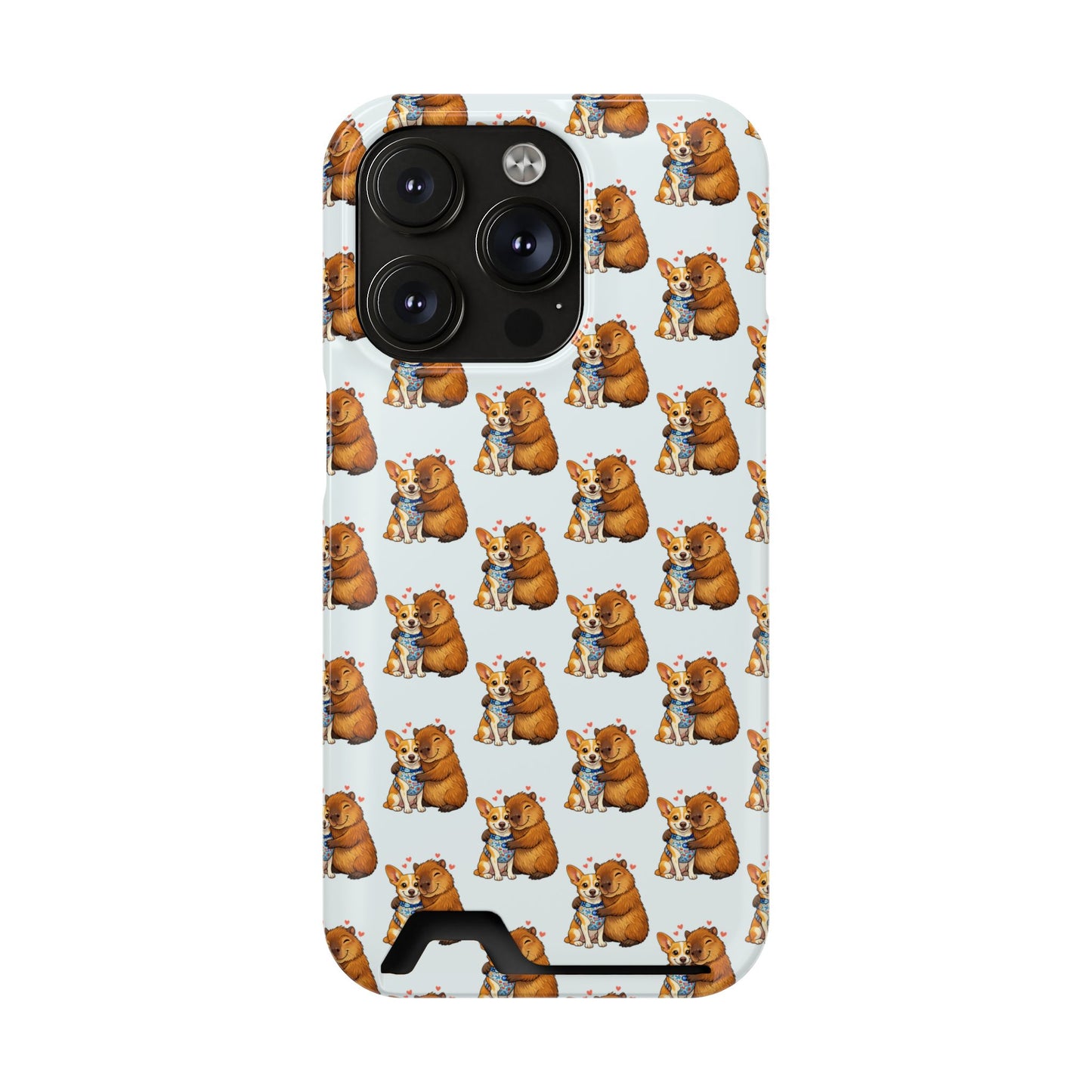 Card Holder Phone Case — Cute Patterned Dog Hug Capibara