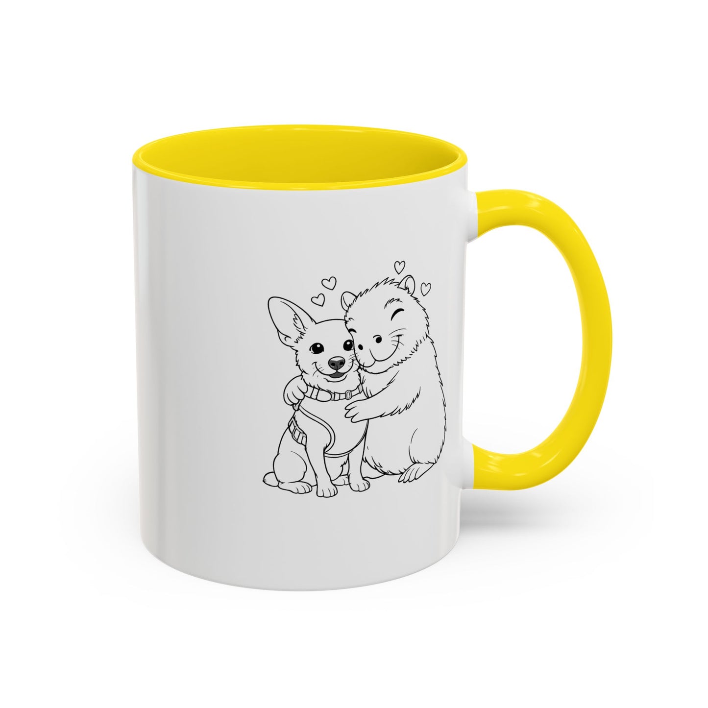 Dog, Capibara, Beaver Hug Accent Coffee Mug – Cute Pet Lover Gift (11/15 oz)