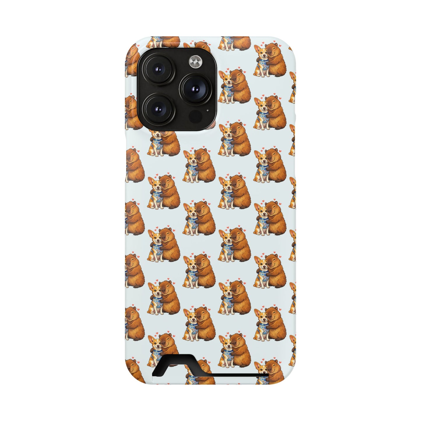 Card Holder Phone Case — Cute Patterned Dog Hug Capibara