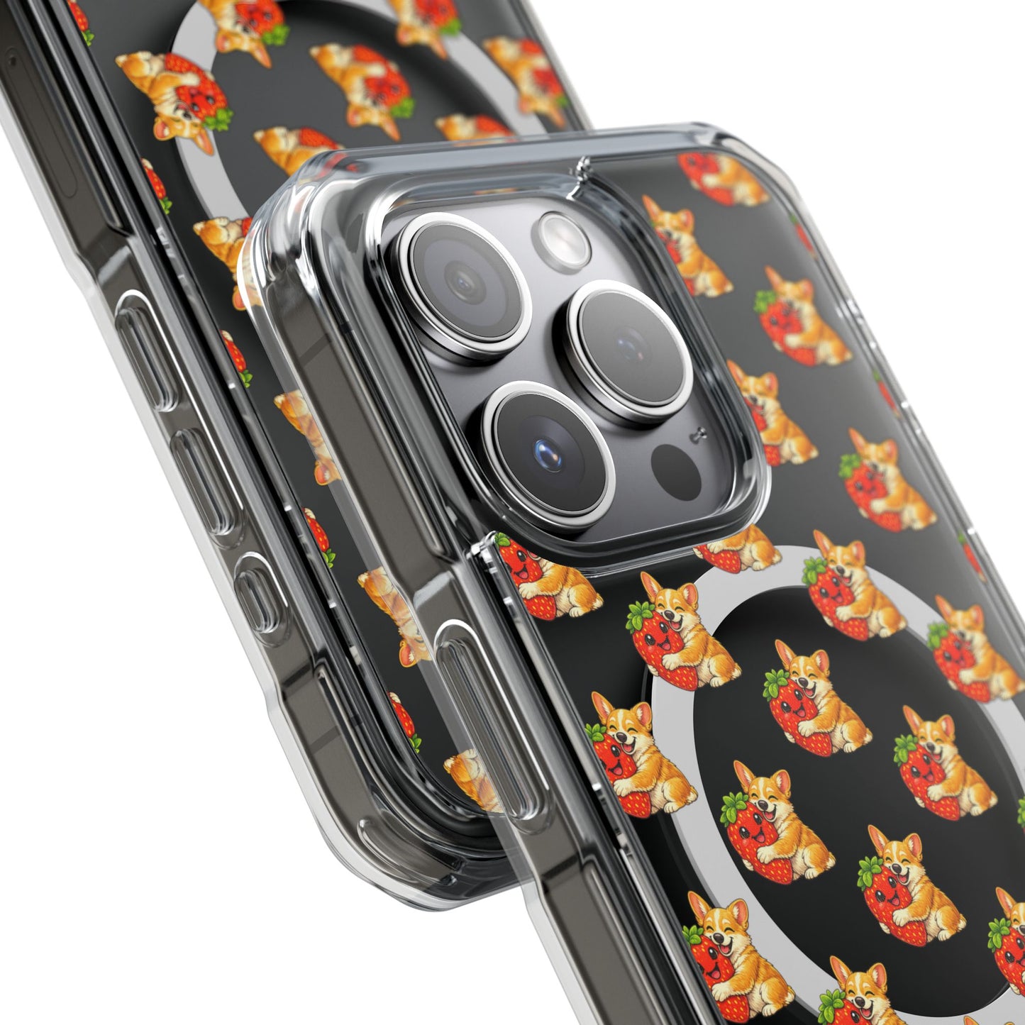 Clear Magnetic Phone Case — Patterned Dog Strawberry
